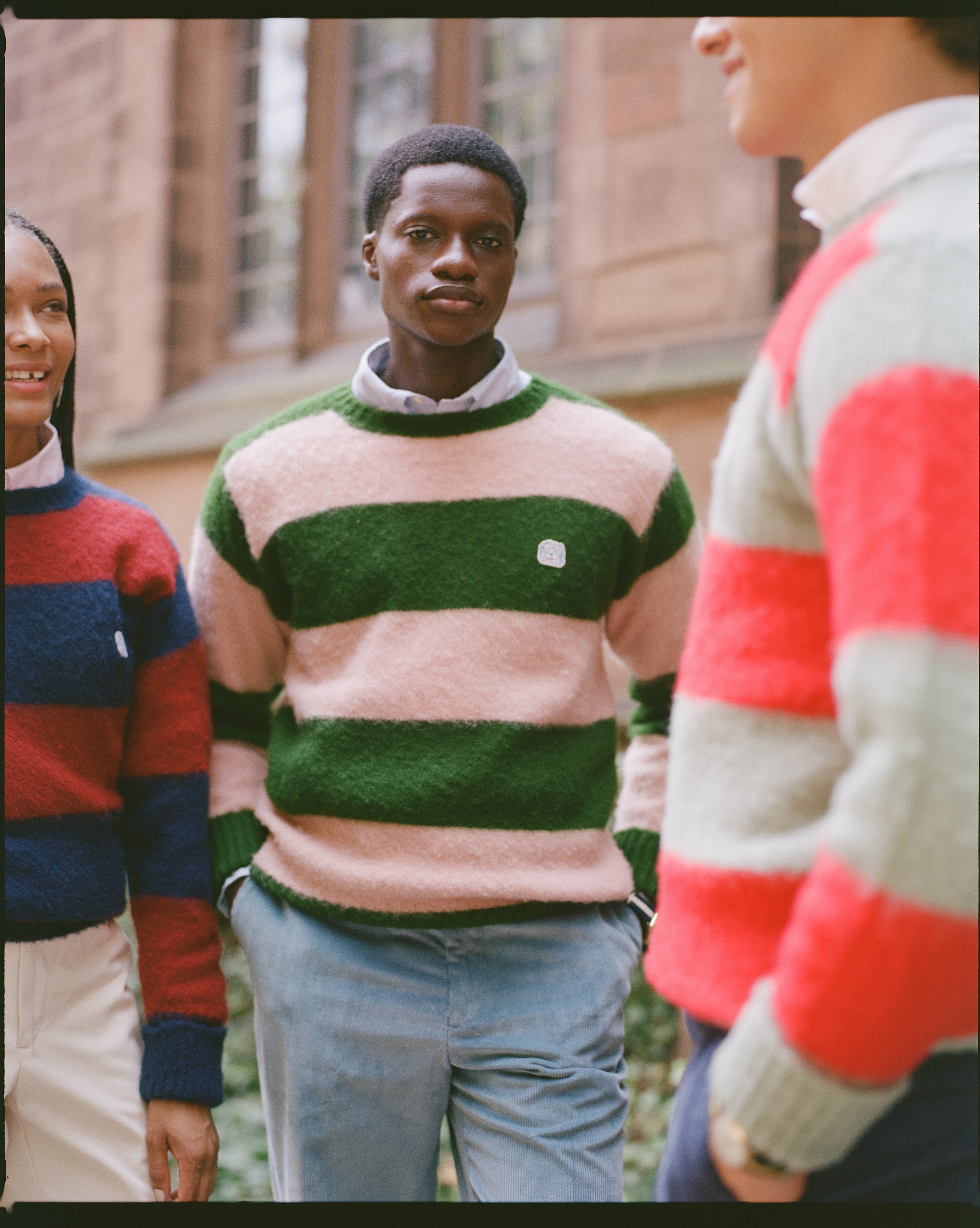 Made-in-Scotland Green & Pink Stripe Shaggy Dog Icon Sweater - Classic Fit