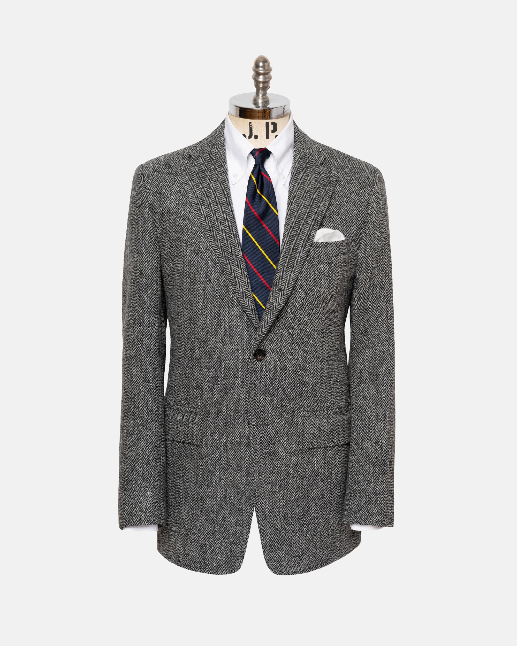 Made-in-USA Black & White Herringbone Harris Tweed Sport Coat - Custom Make
