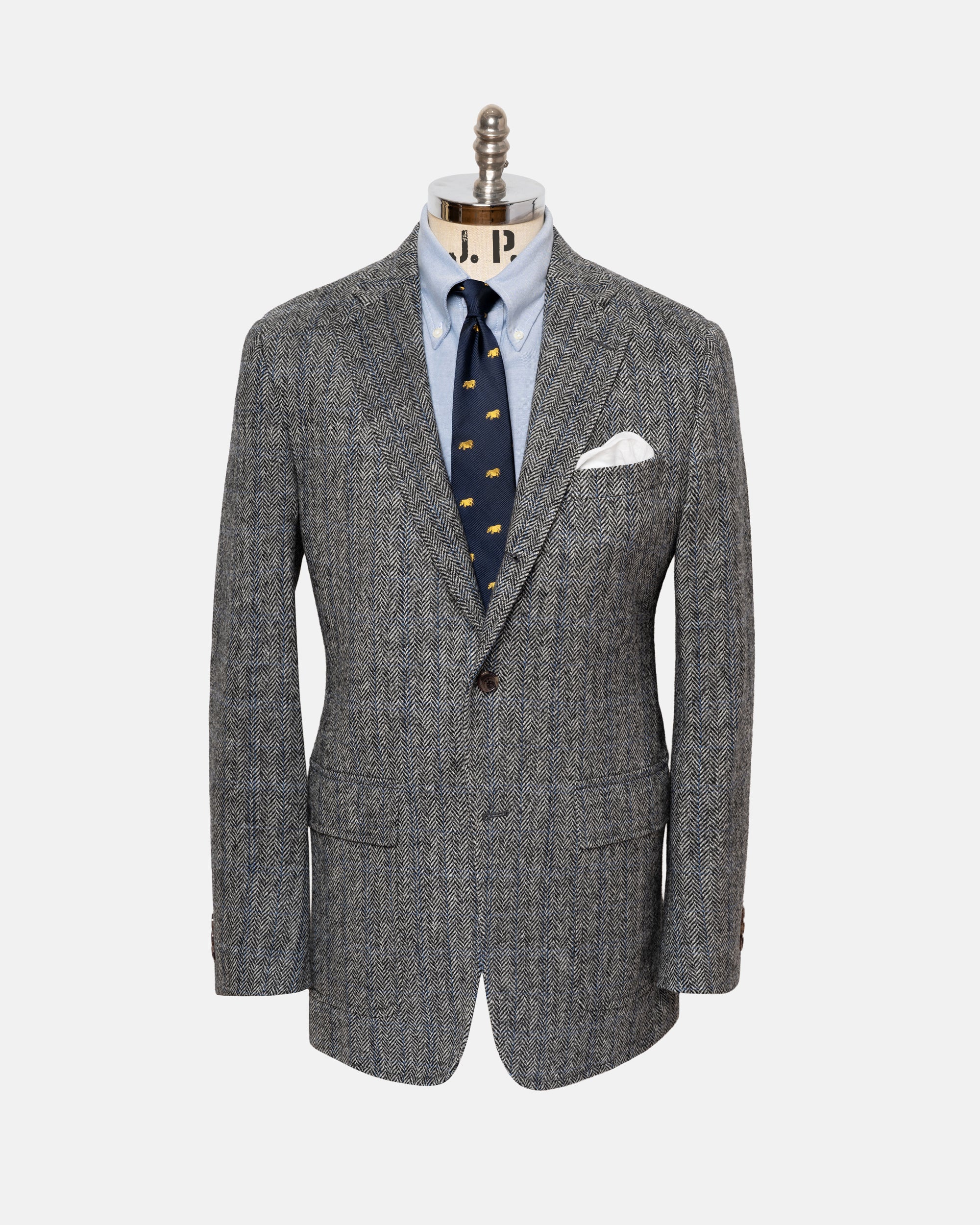 Made-in-USA Black & White Herringbone Cheviot Tweed Sport Coat - Custom Make