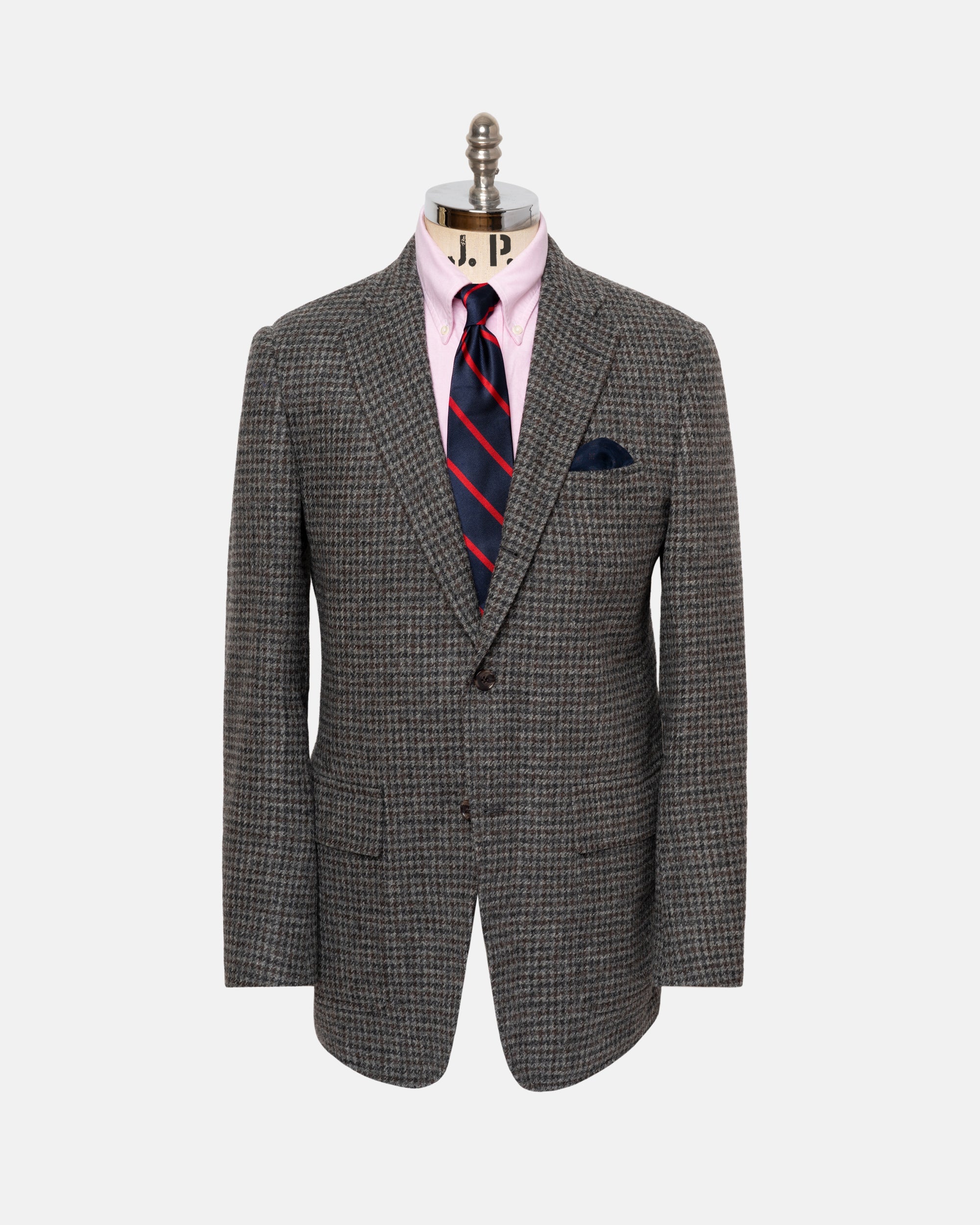 Made-in-USA Grey & Brown Houndstooth Cheviot Tweed Sport Coat - Custom Make