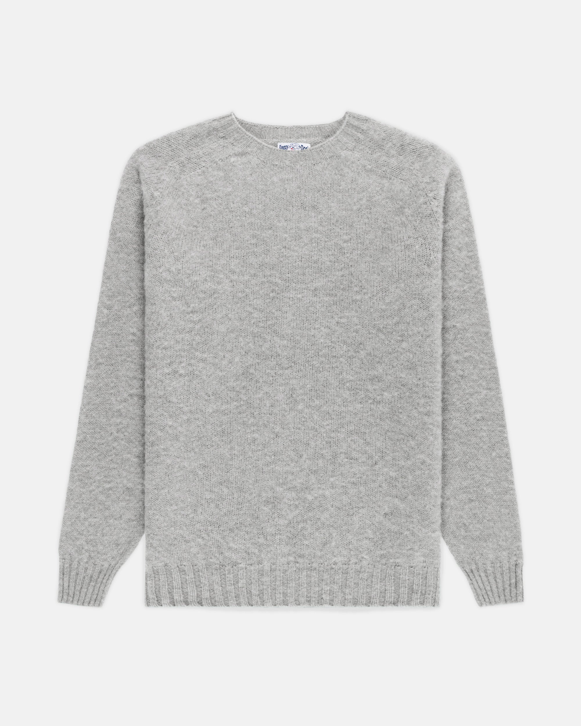 Made-in-Scotland Light Grey Shaggy Dog Sweater  - Trim Fit