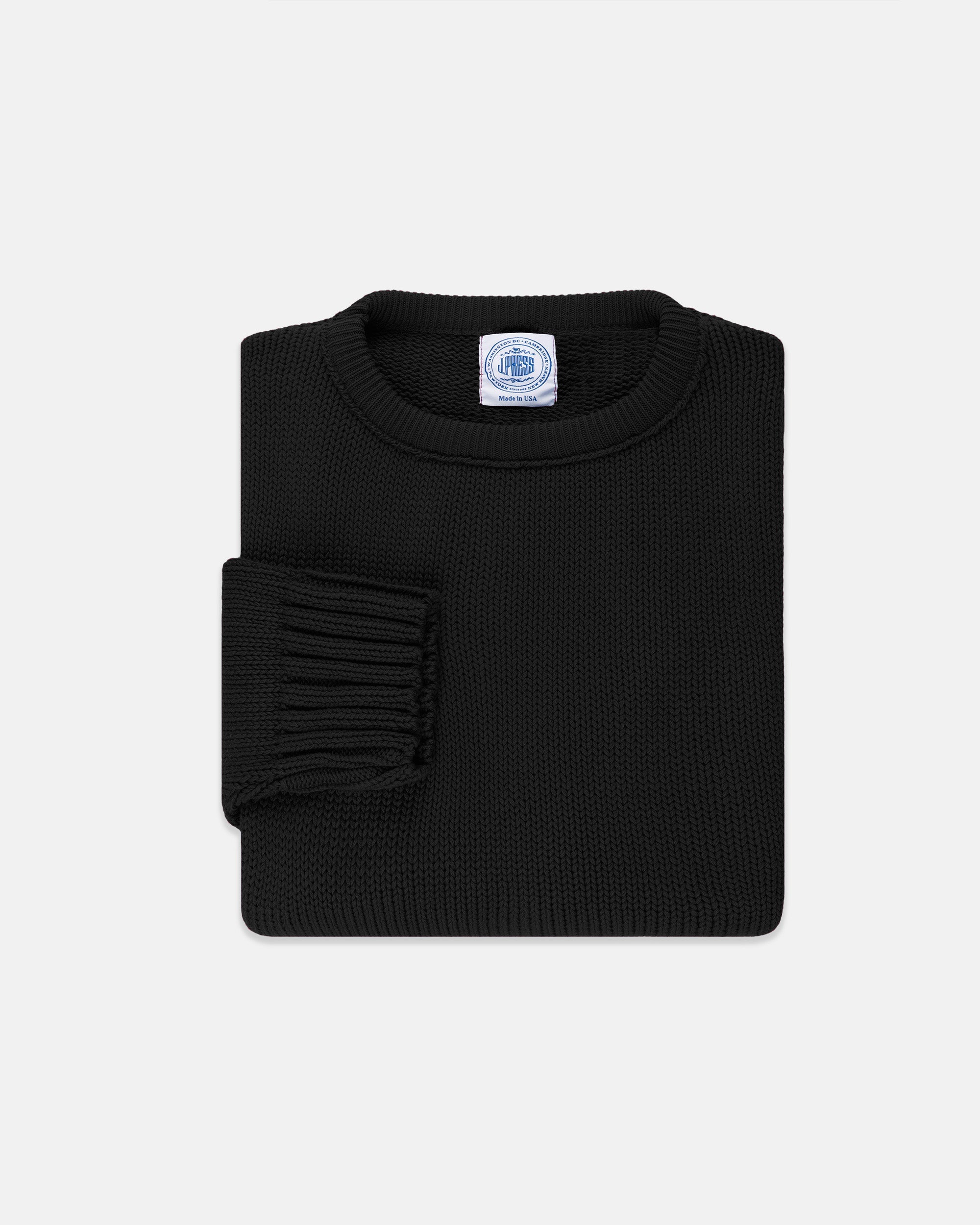 Made-in-USA Black Chunky Cotton Crewneck Sweater
