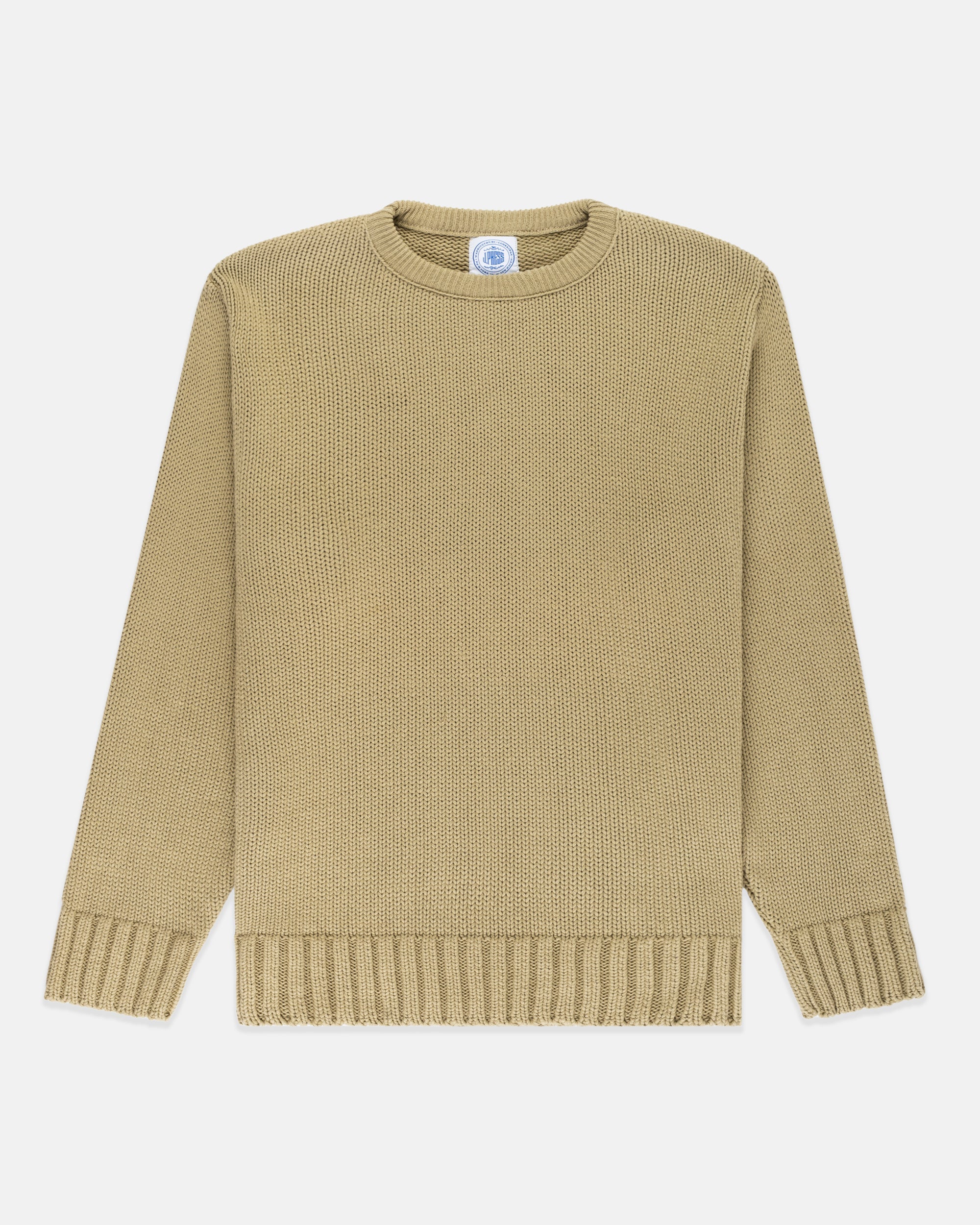 Made-in-USA Tan Chunky Cotton Crewneck Sweater