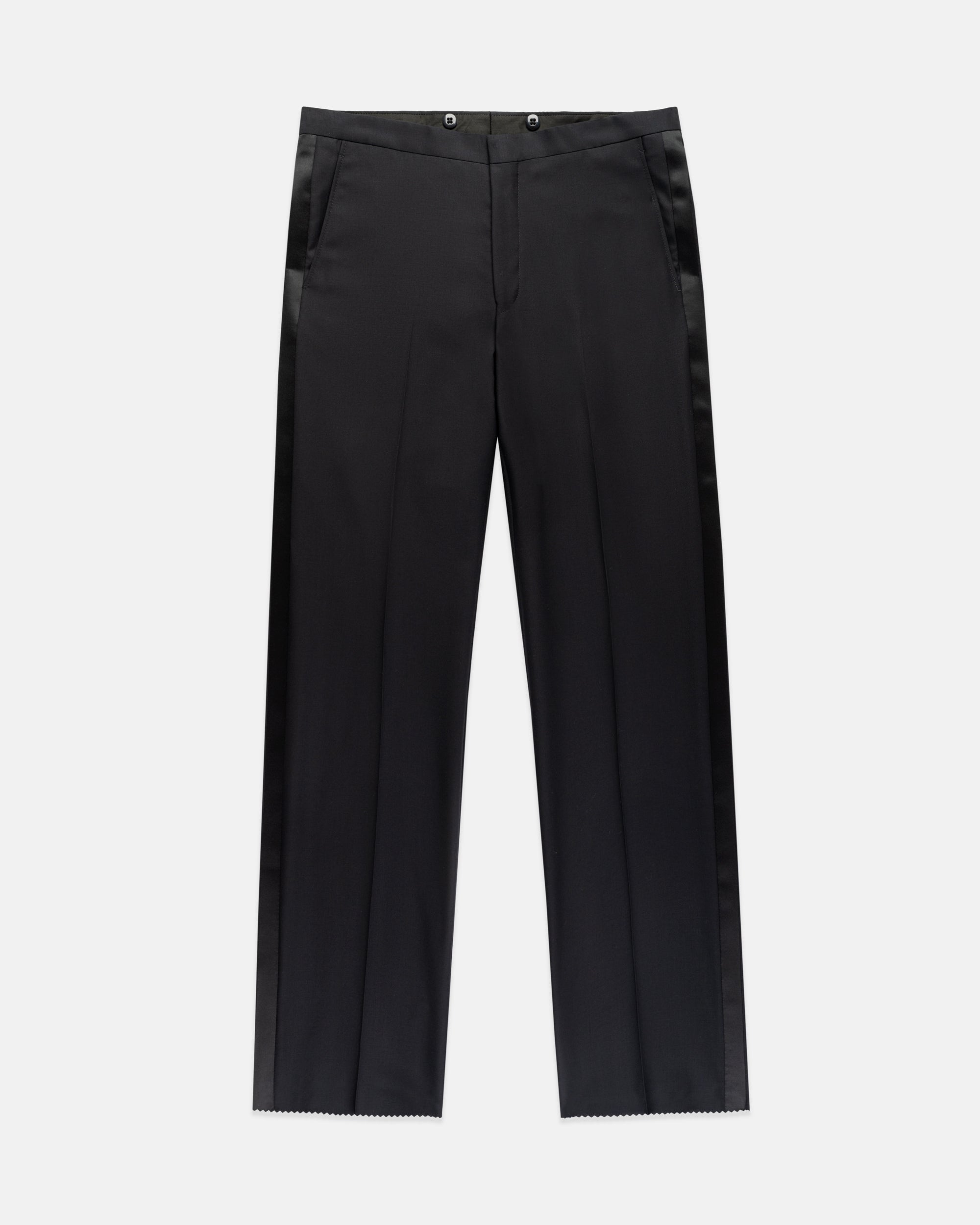 Made-in-USA Formal Worsted Wool Trousers With Grosgrain Braid