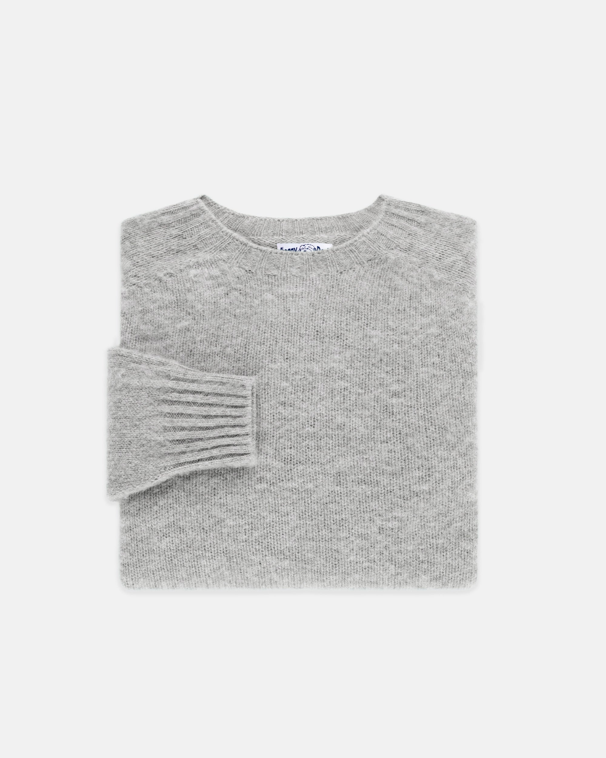 Made-in-Scotland Light Grey Shaggy Dog Sweater  - Trim Fit