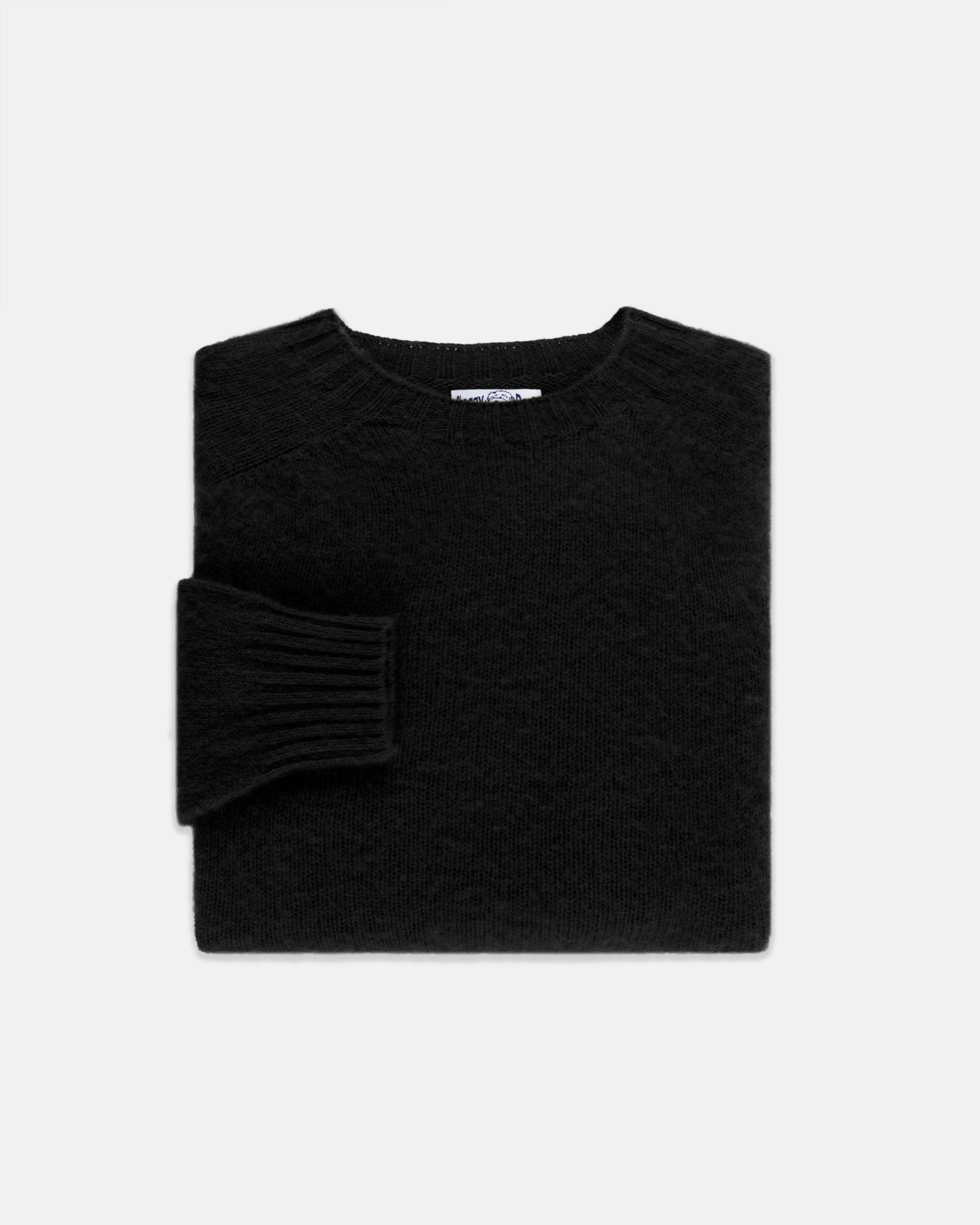 Made-in-Scotland Black Shaggy Dog Sweater  - Trim Fit