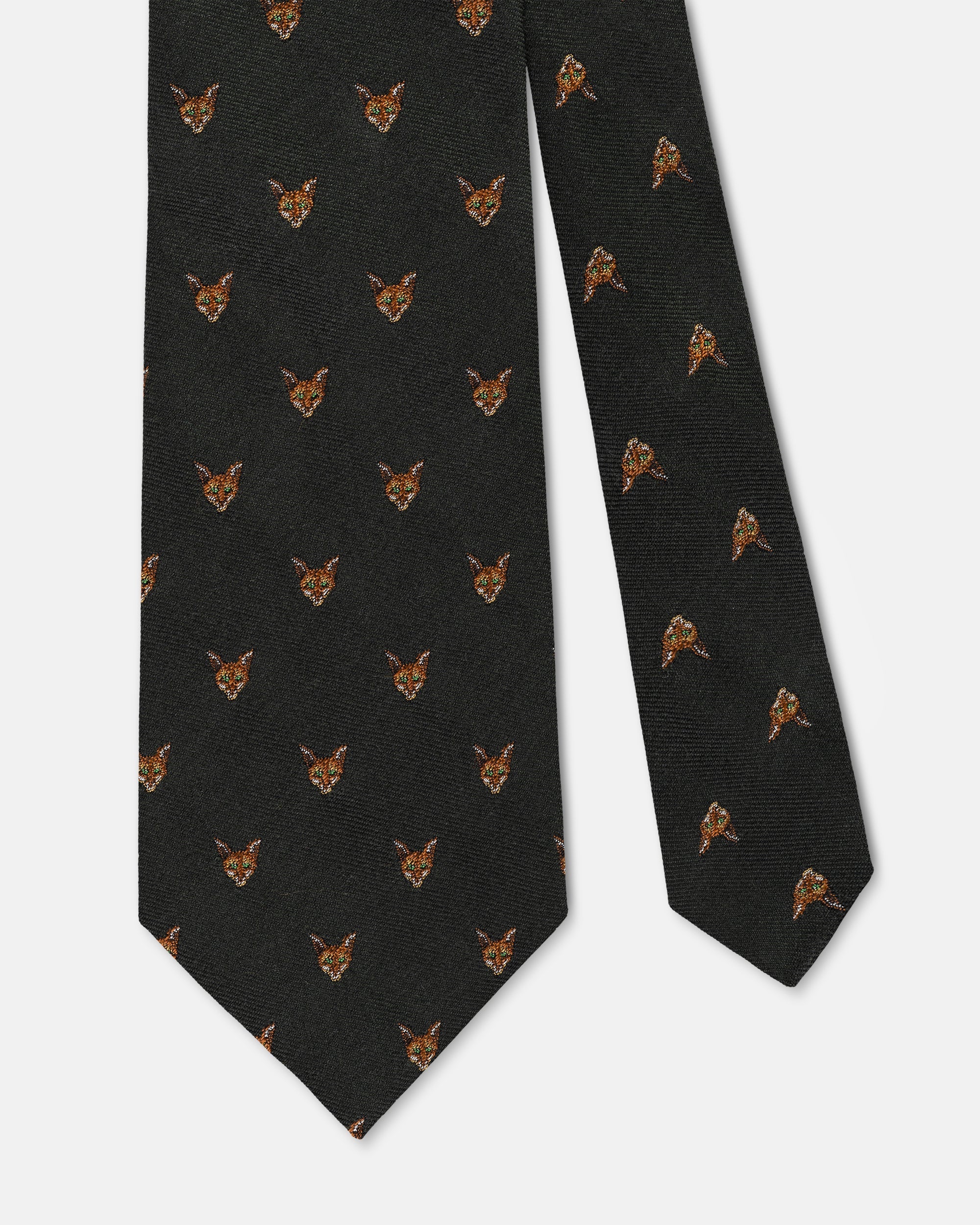 Made-in-USA Dark Green Fox Head Wool Challis Tie