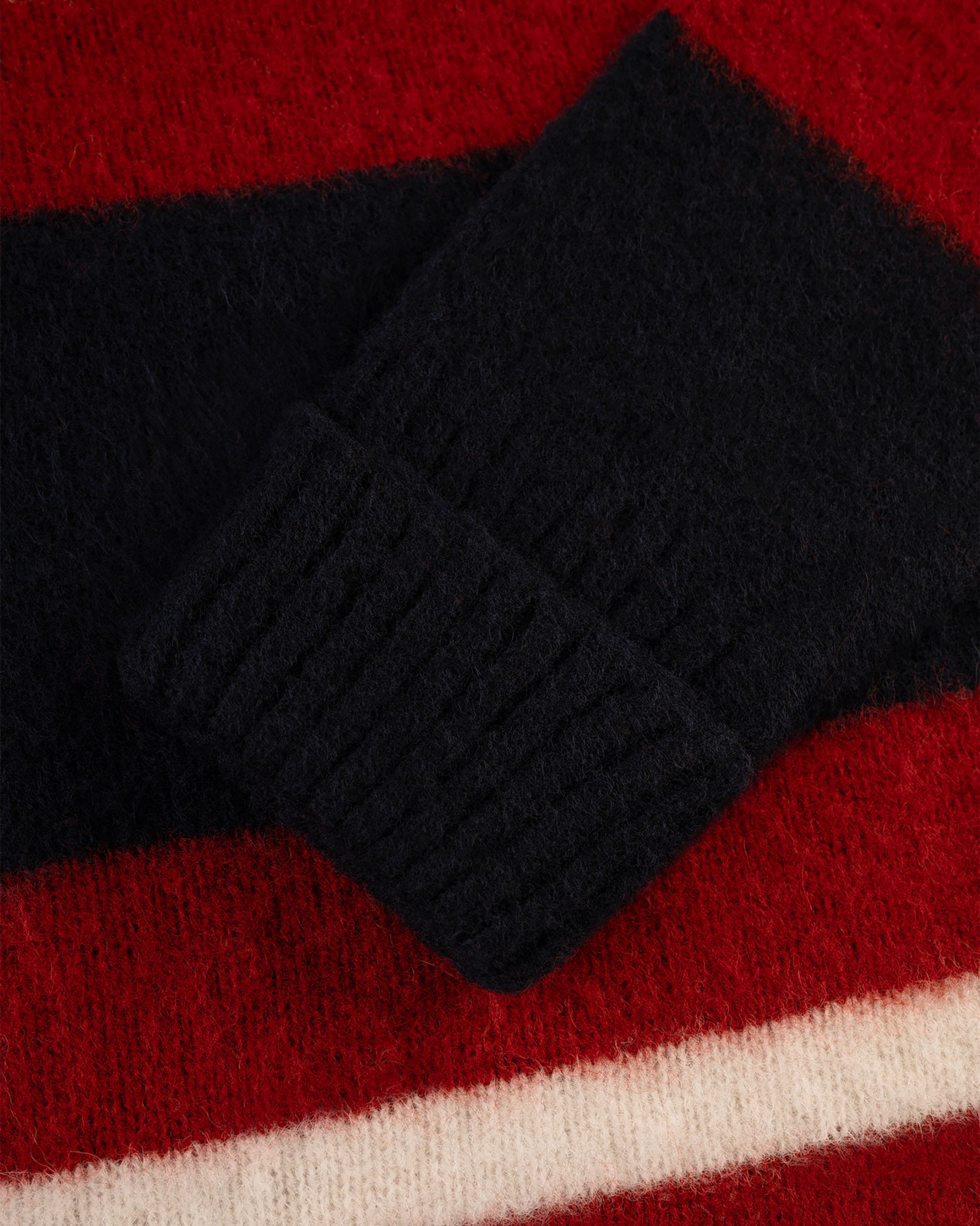 Made-in-Scotland Navy, Crimson & White Shaggy Dog Frame Stripe Sweater - Classic Fit