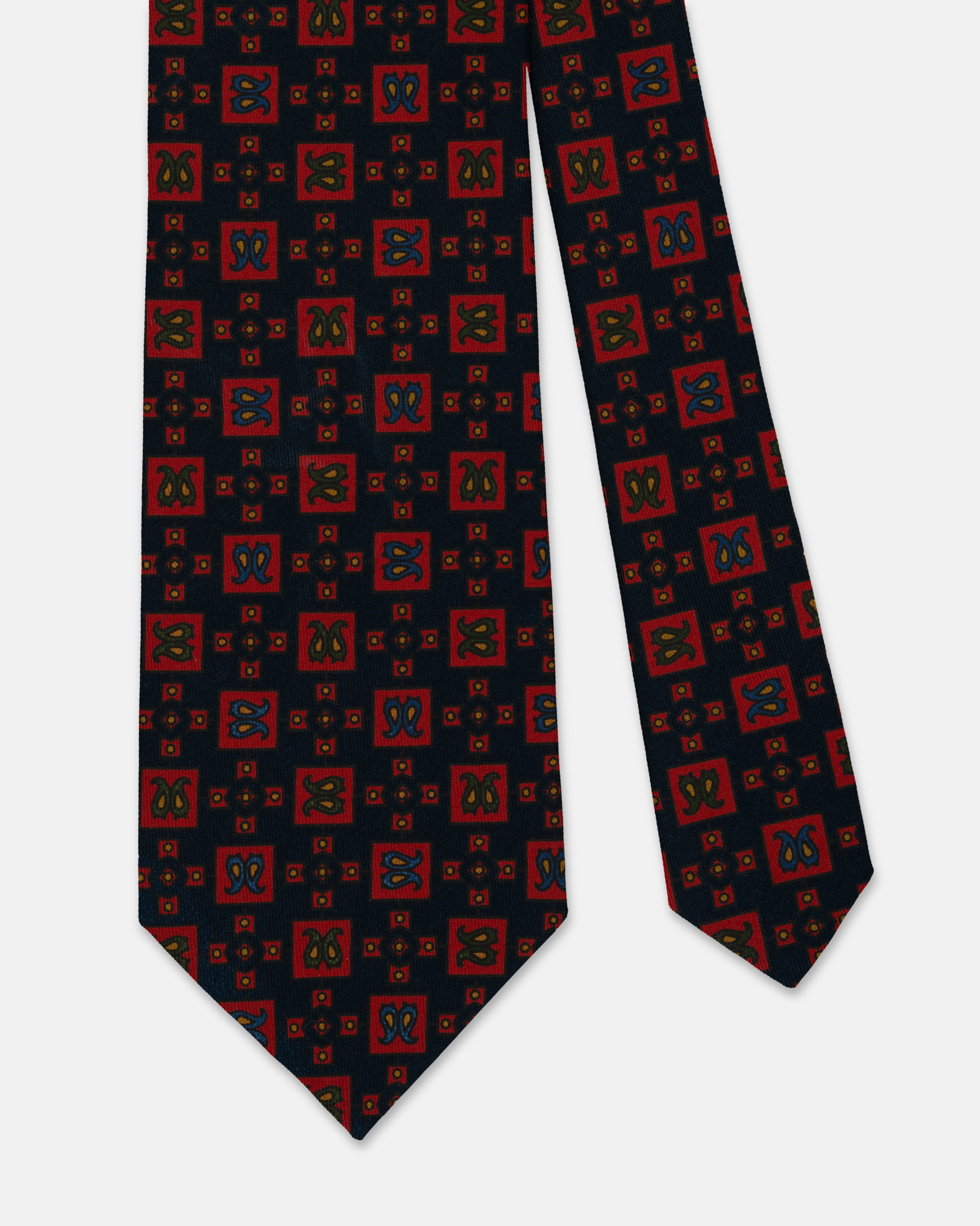 Made-in-England Navy Printed Squares Ancient Madder Tie