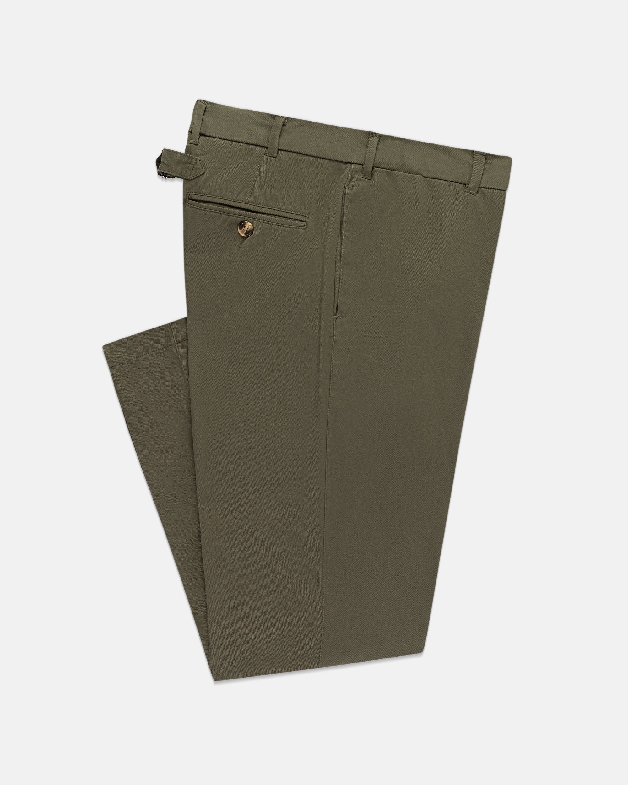 Olive Cinch-Back Cotton Chino Trouser - Trim Fit