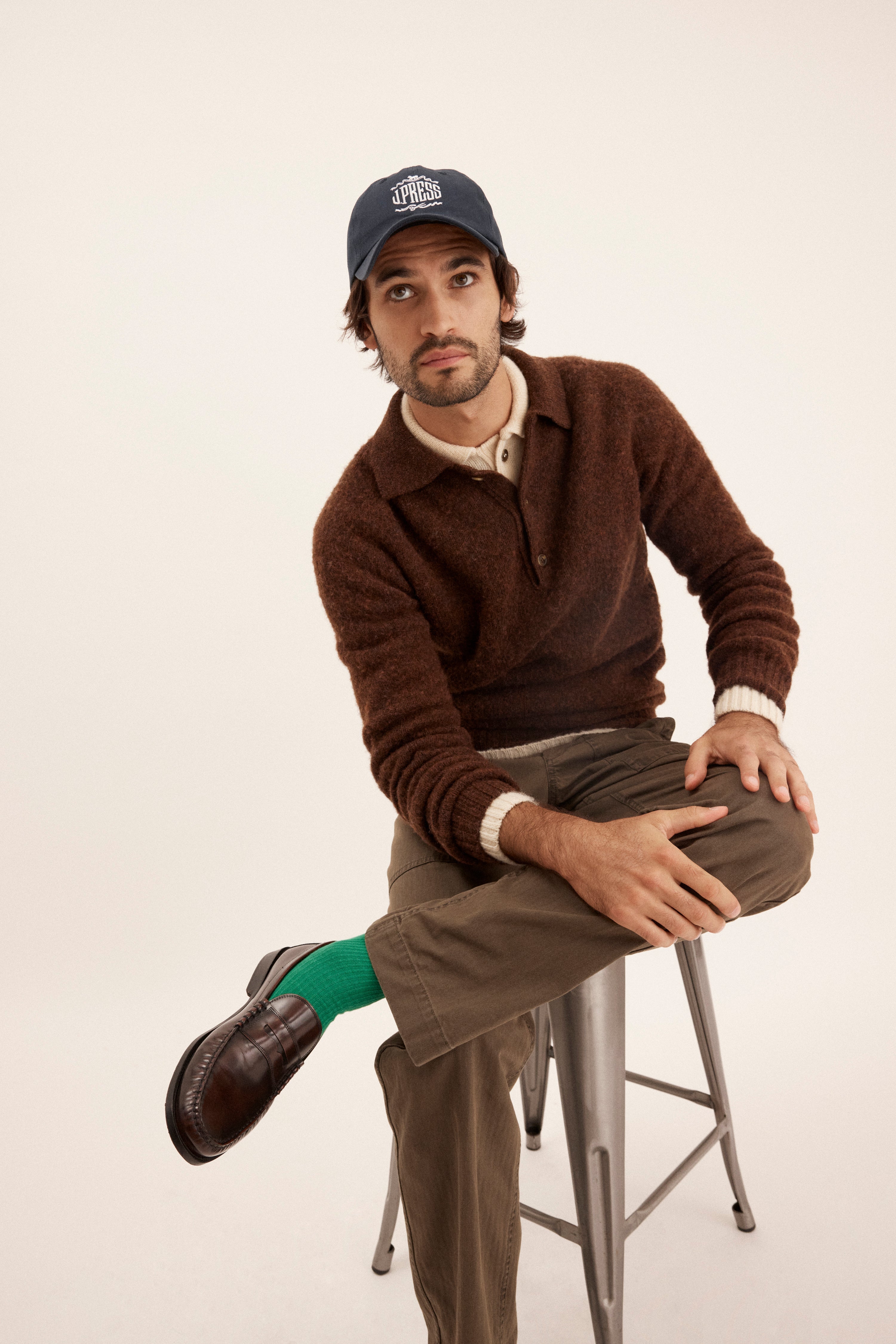 J. Press x Alex Mill Dark Brown Shaggy Dog Polo Sweater - Trim Fit