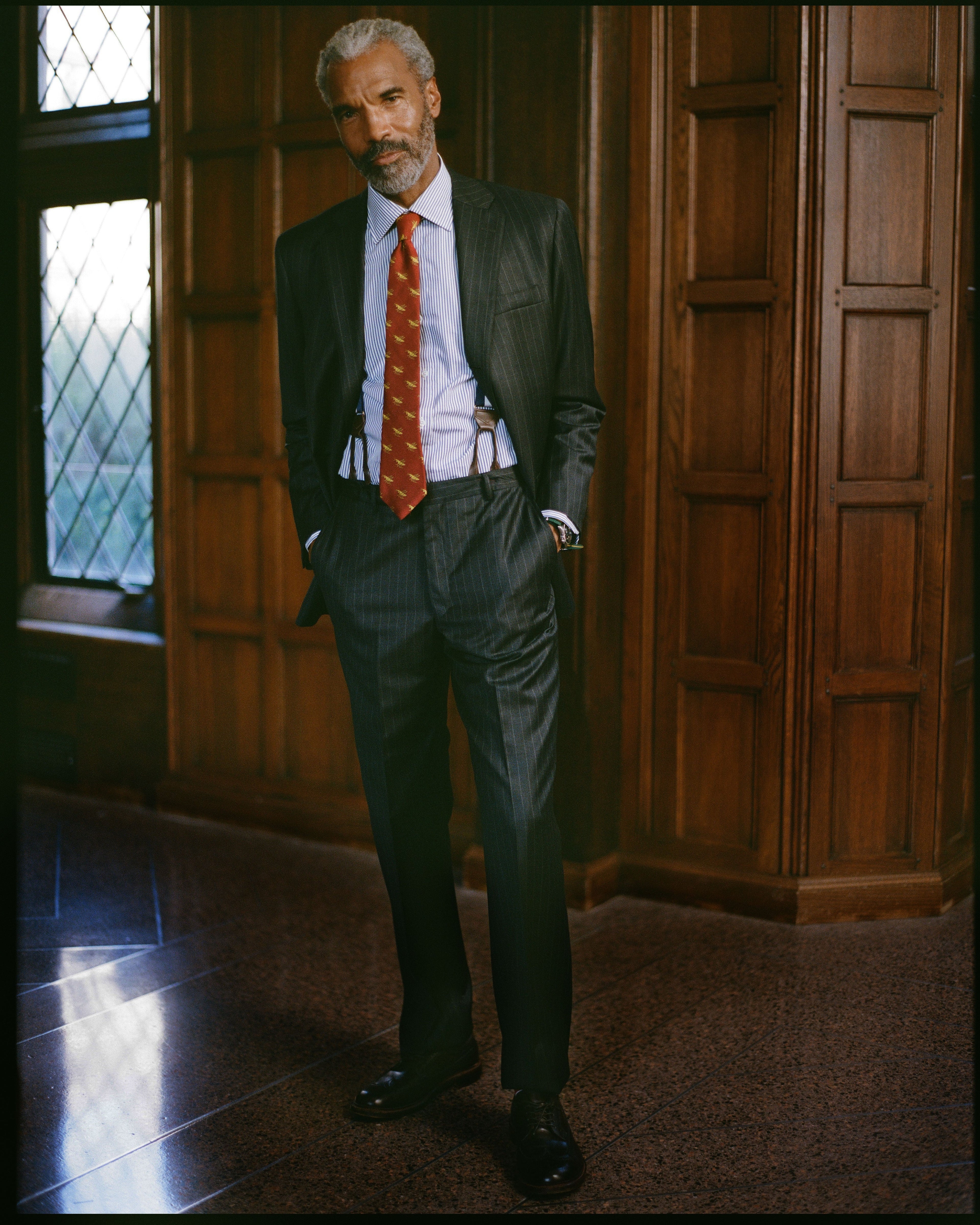 Made-in-USA Thomas Mason Navy Bengal Stripe Spread Collar Dress Shirt - Classic Fit