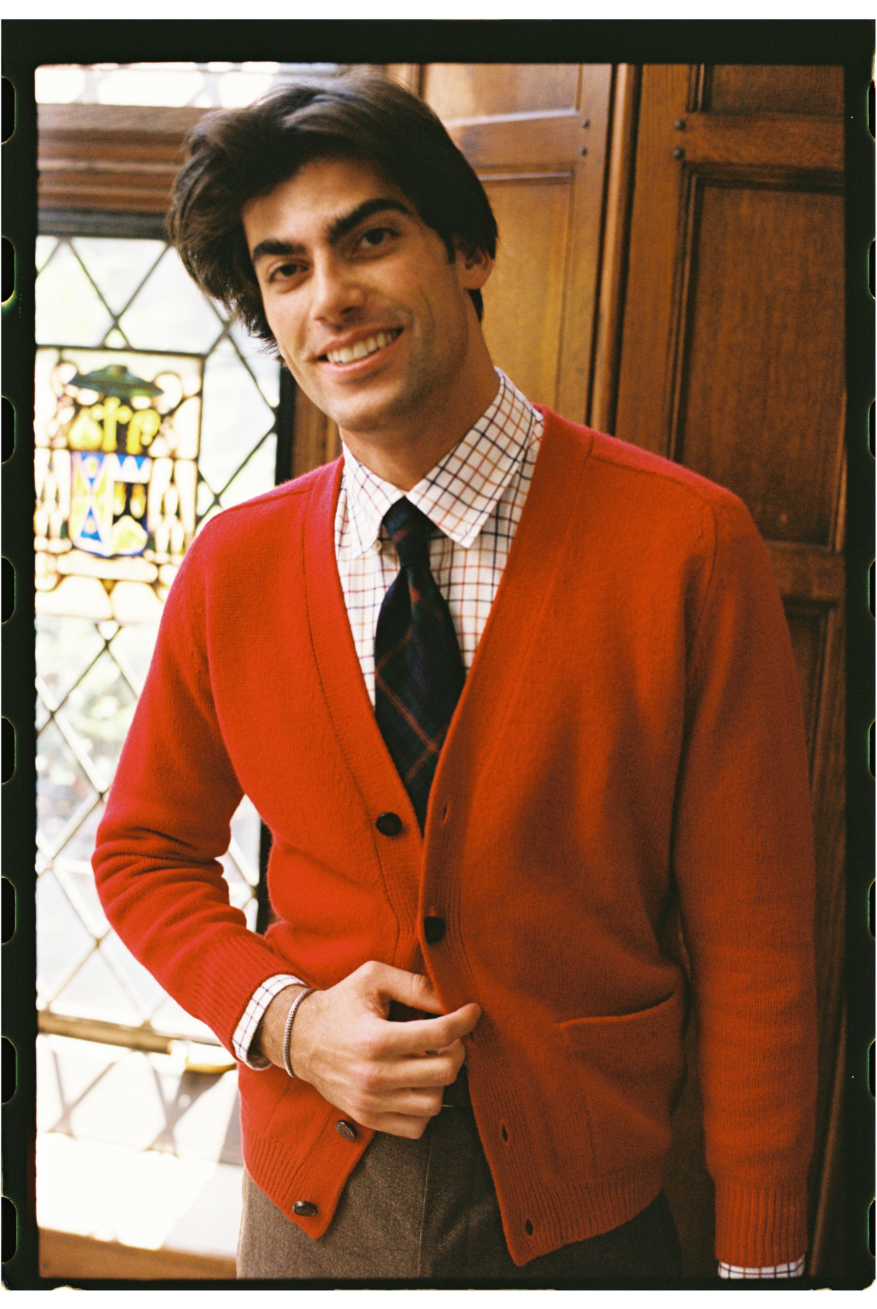 Red Lambswool Cardigan Sweater