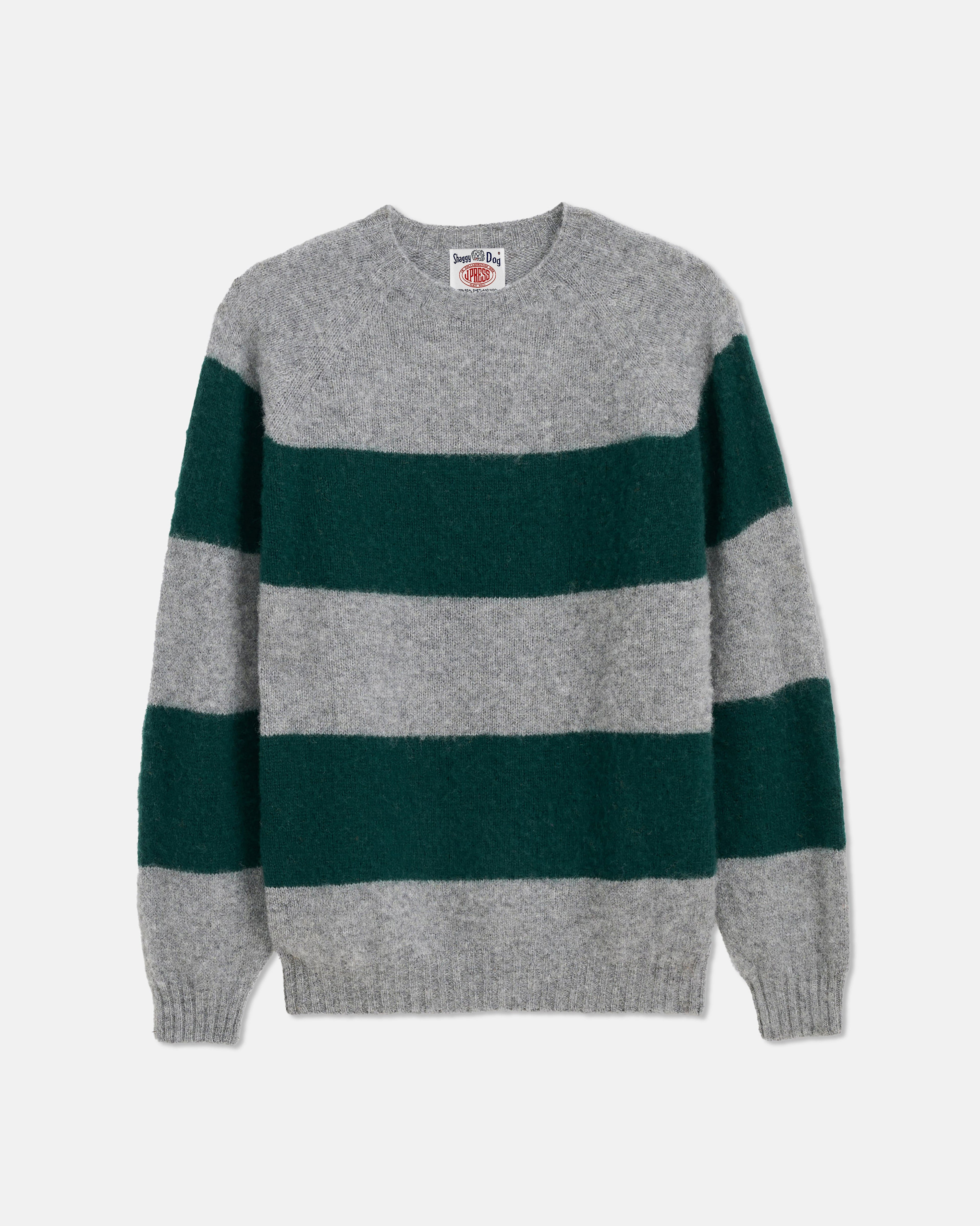 J. Press x Alex Mill Grey & Green Stripe Shaggy Dog Sweater -Trim Fit
