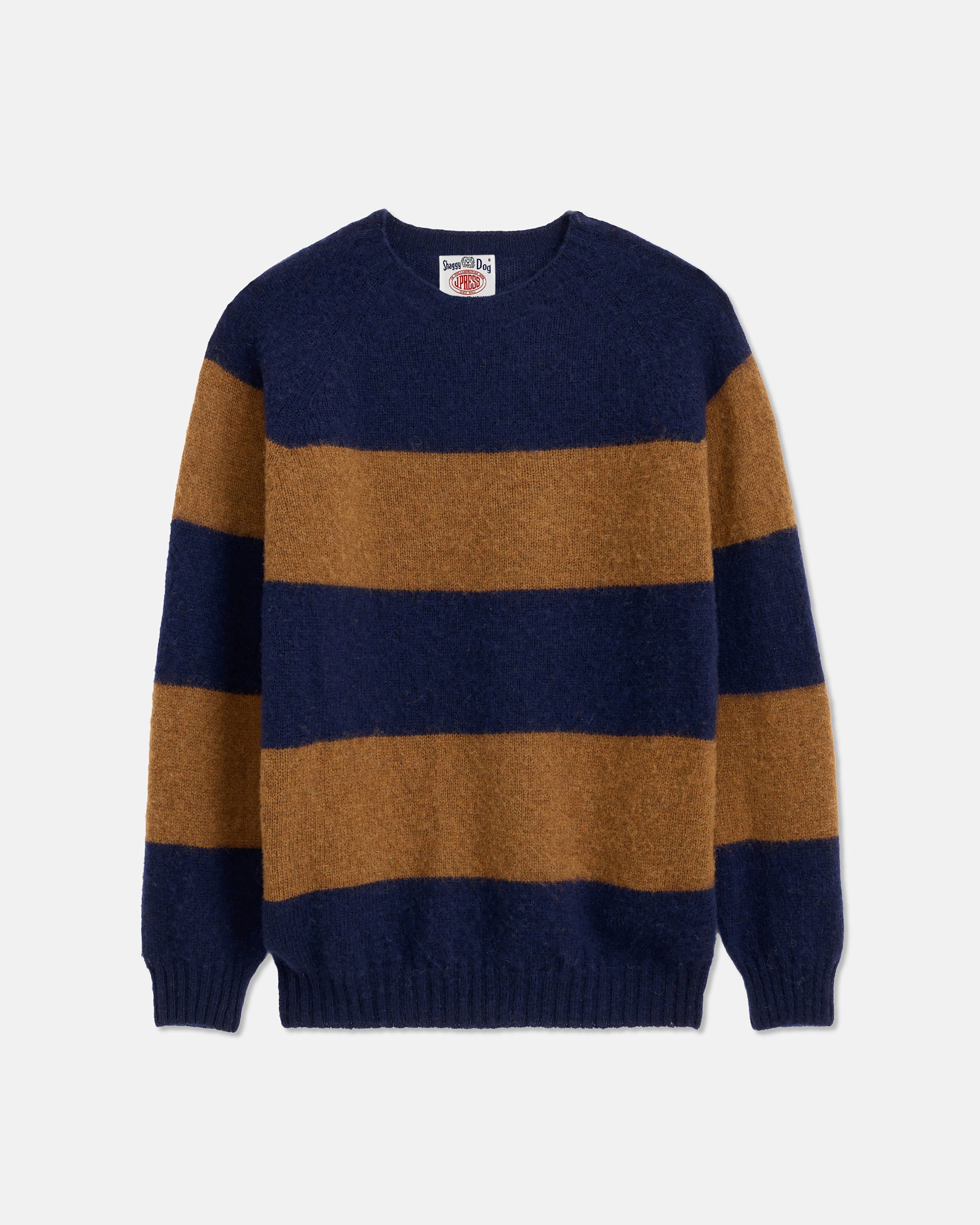 J. Press x Alex Mill Navy & Brown Stripe Shaggy Dog Sweater - Trim Fit