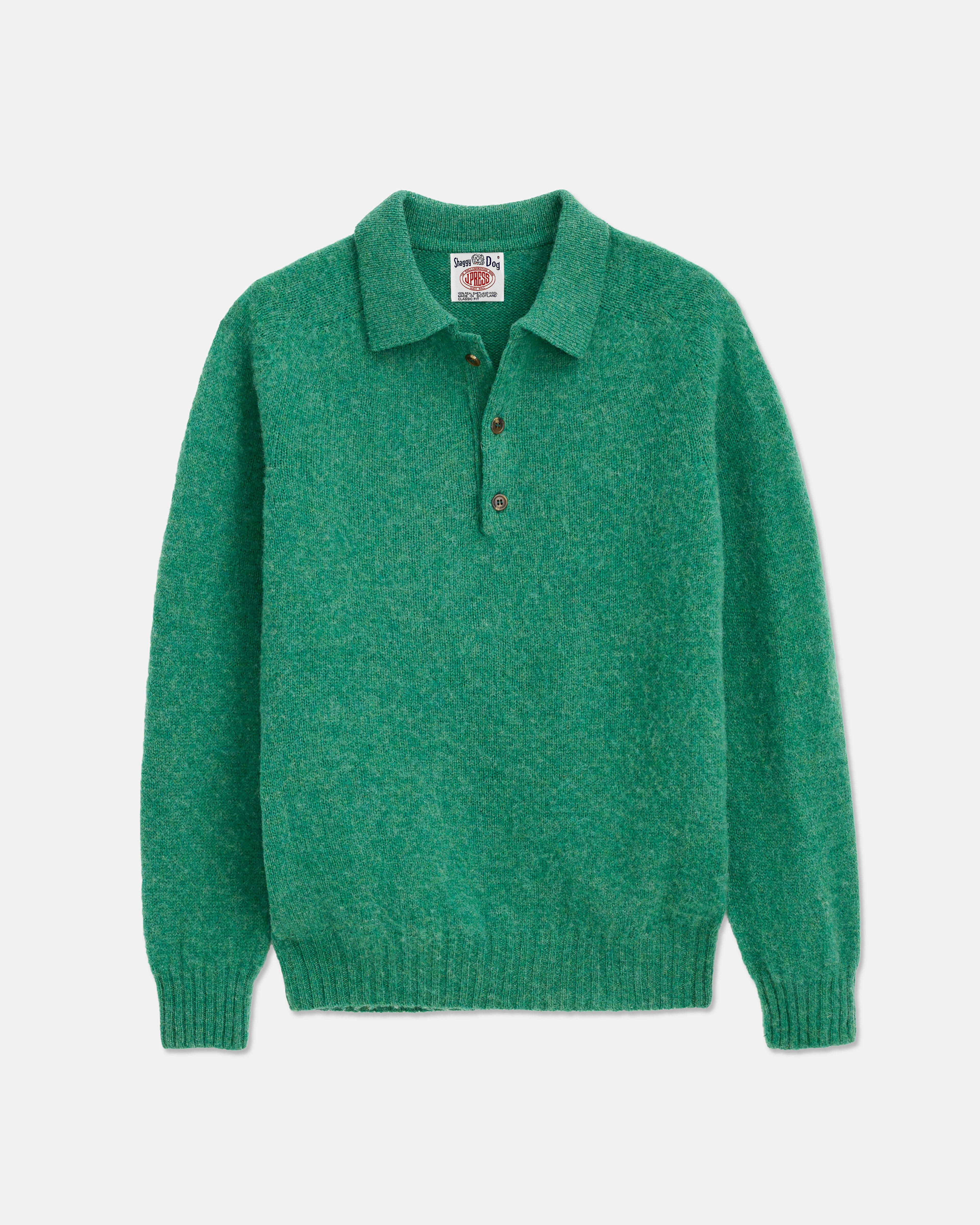 J. Press x Alex Mill Green Shaggy Dog Polo Sweater - Trim Fit