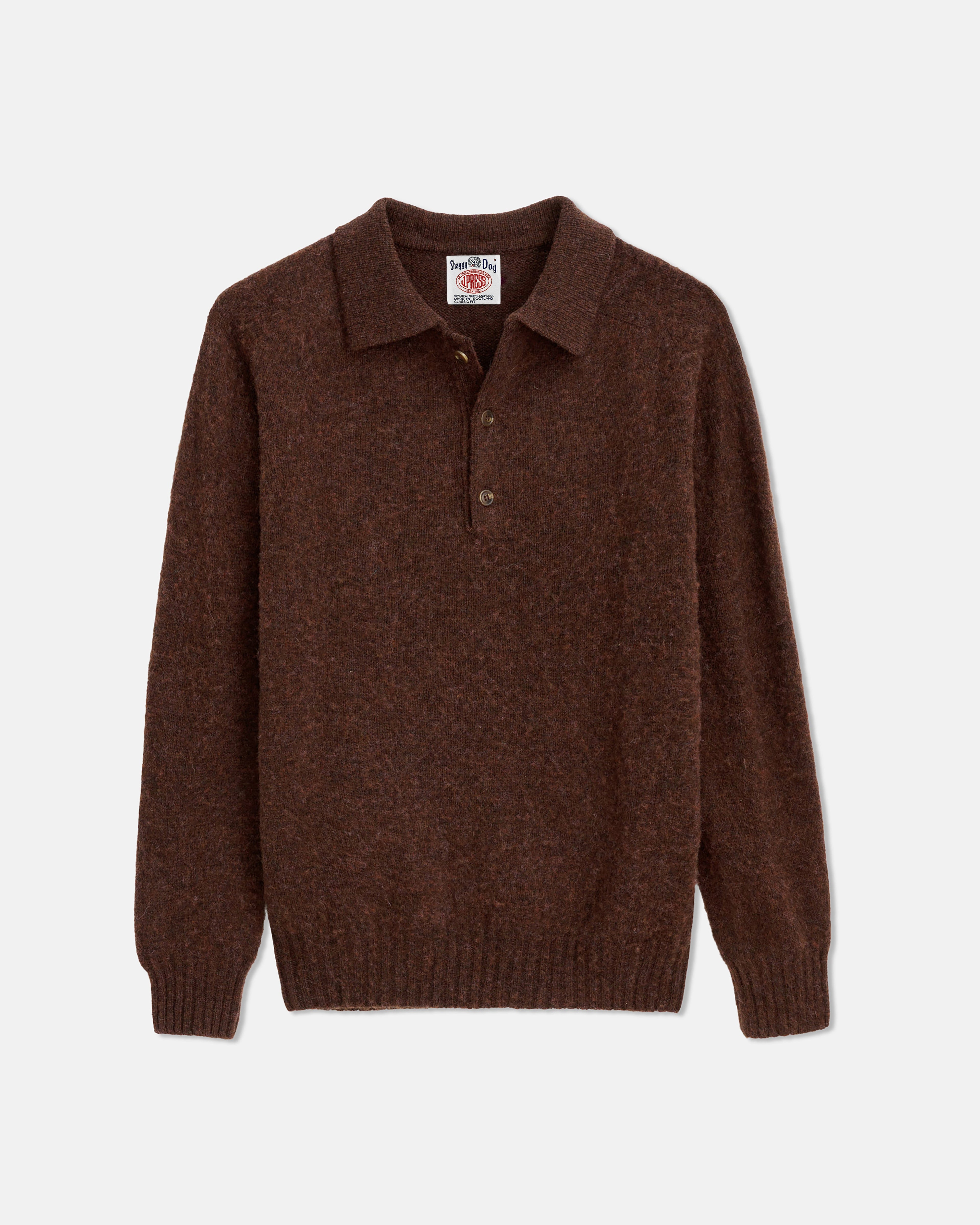 J. Press x Alex Mill Dark Brown Shaggy Dog Polo Sweater - Trim Fit