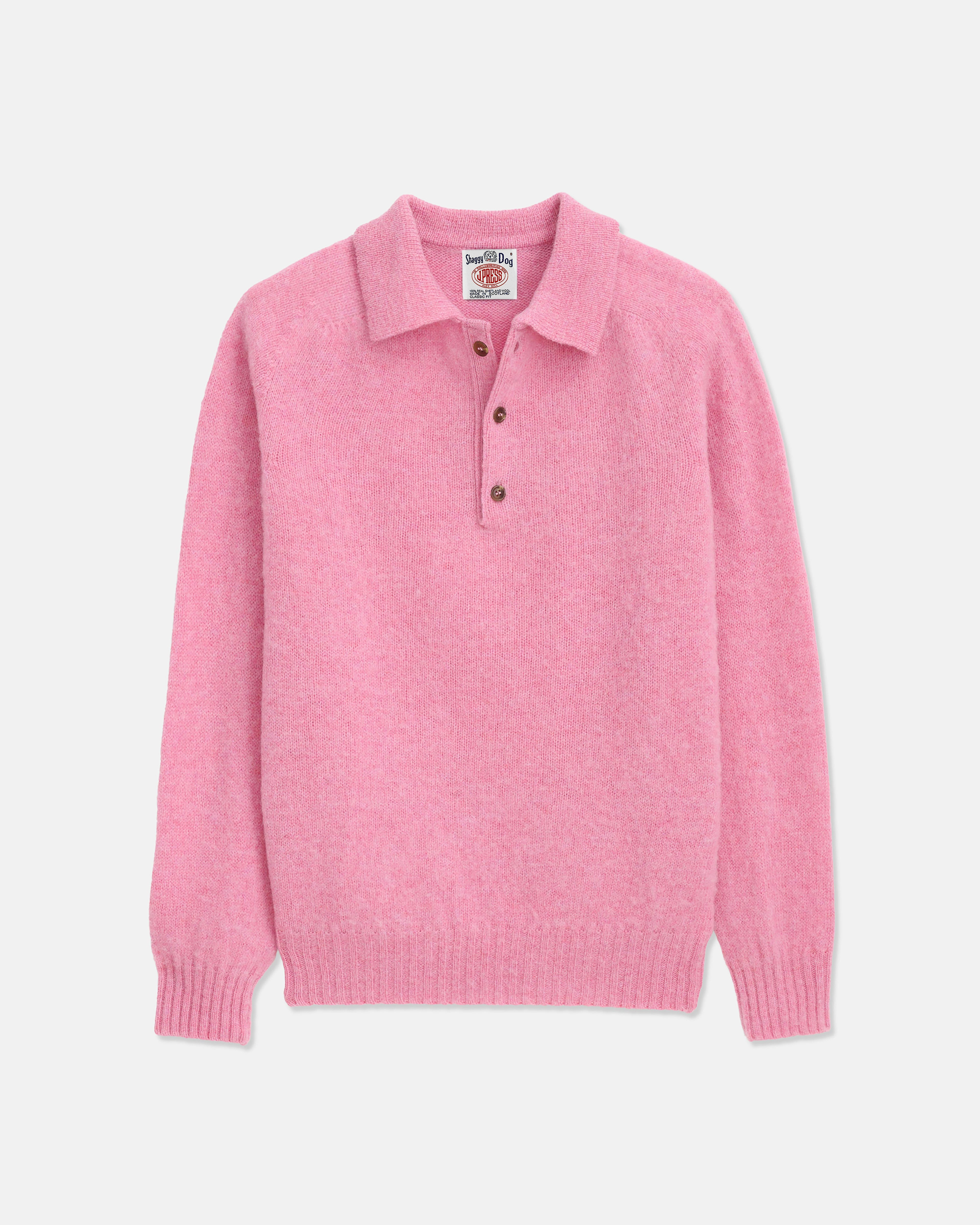 J. Press x Alex Mill Pink Shaggy Dog Polo Sweater - Trim Fit