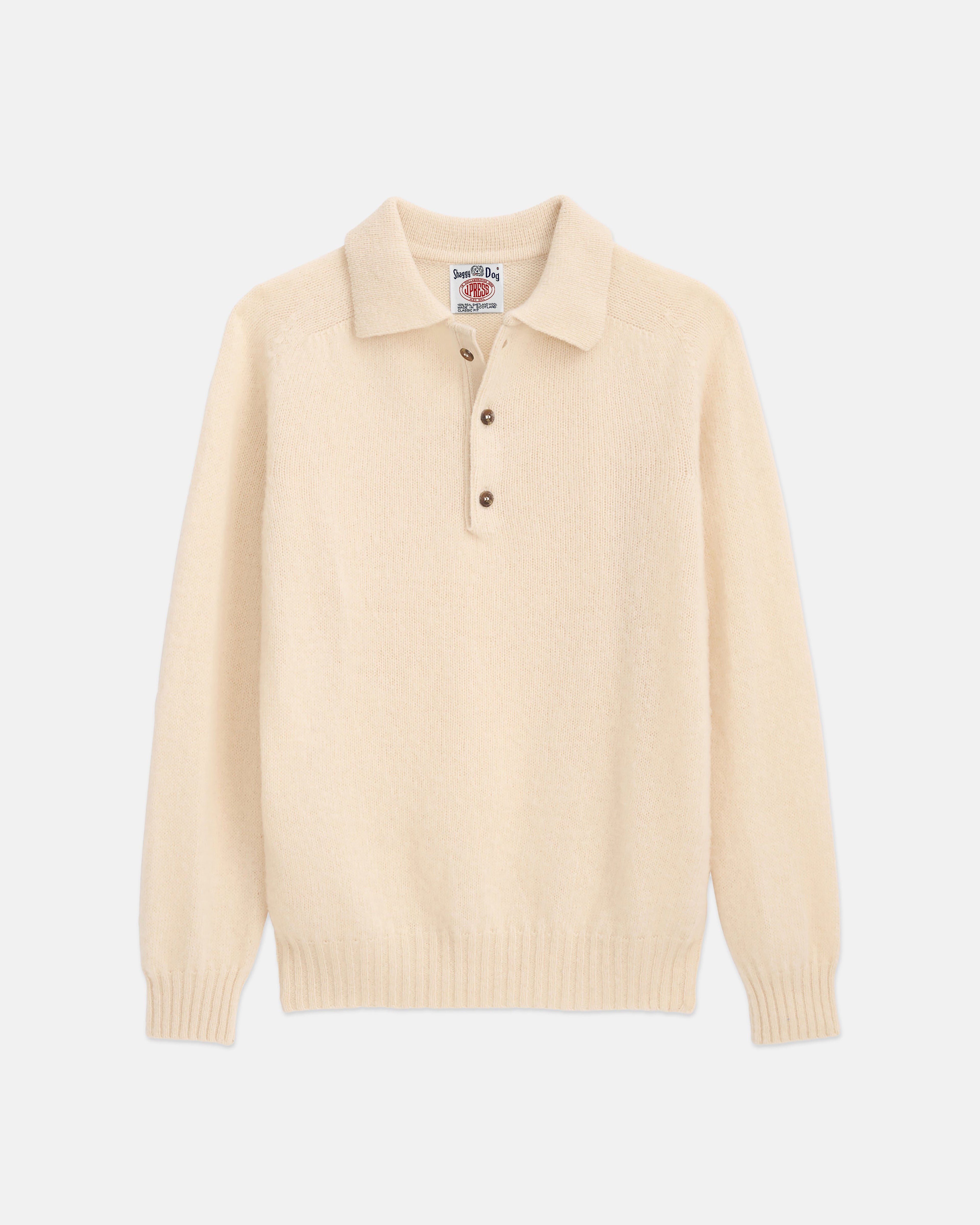 J. Press x Alex Mill Off White Shaggy Dog Polo Sweater - Trim Fit