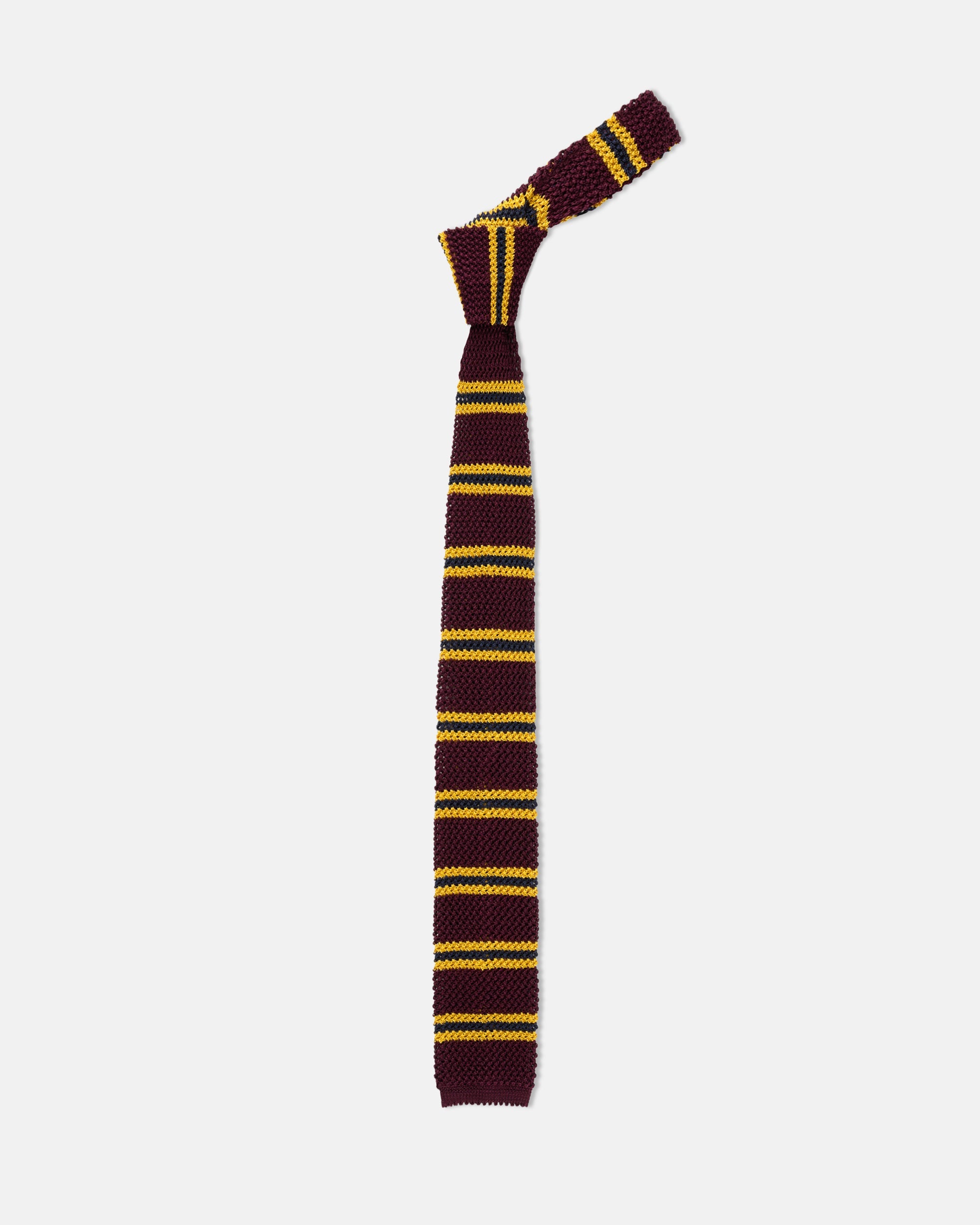 J. Press x Alex Mill Navy & Burgundy Triple Stripe Knit Tie