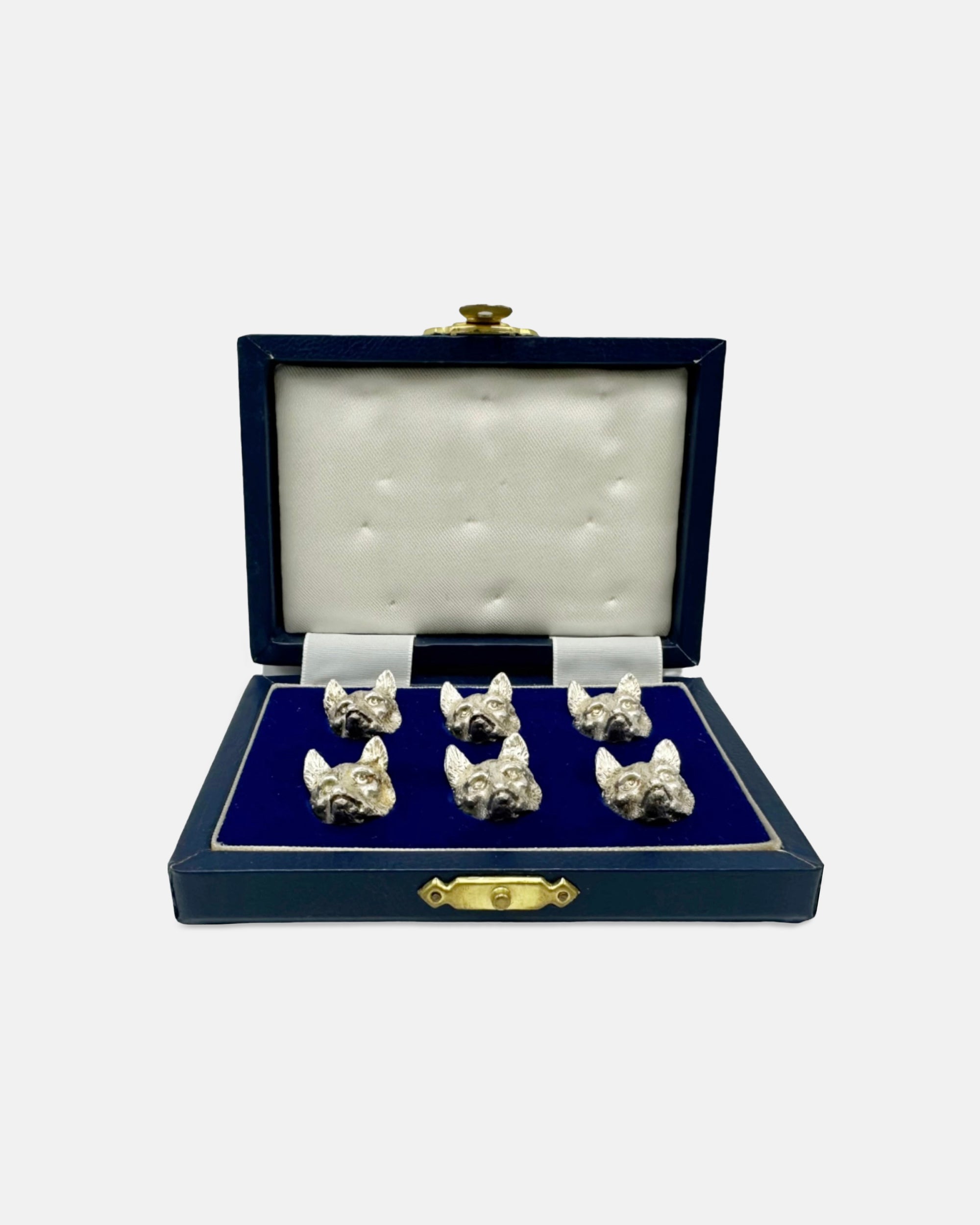 Asprey London Set 6 Fox Head Place Card Holders Sterling Silver
