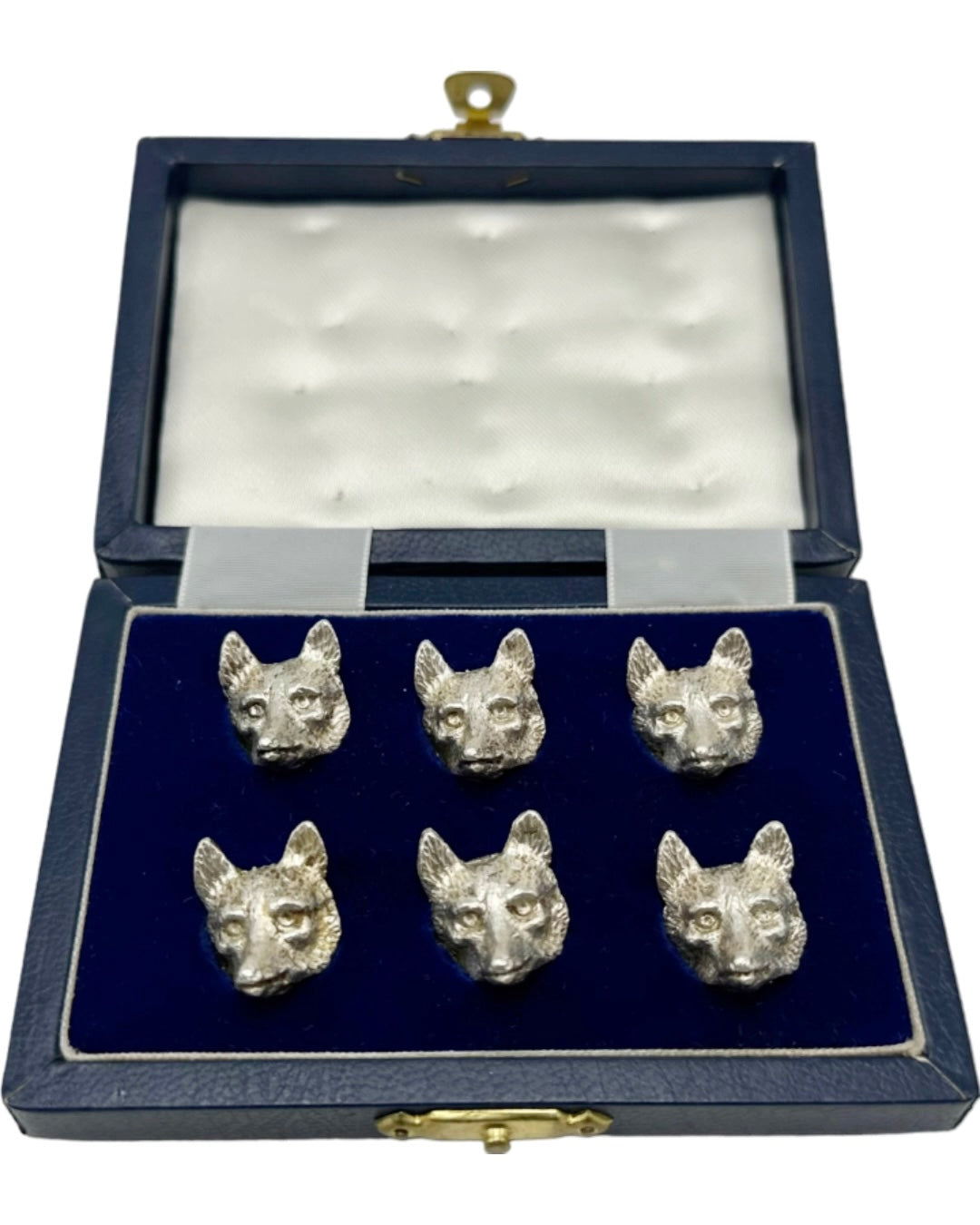 Asprey London Set 6 Fox Head Place Card Holders Sterling Silver