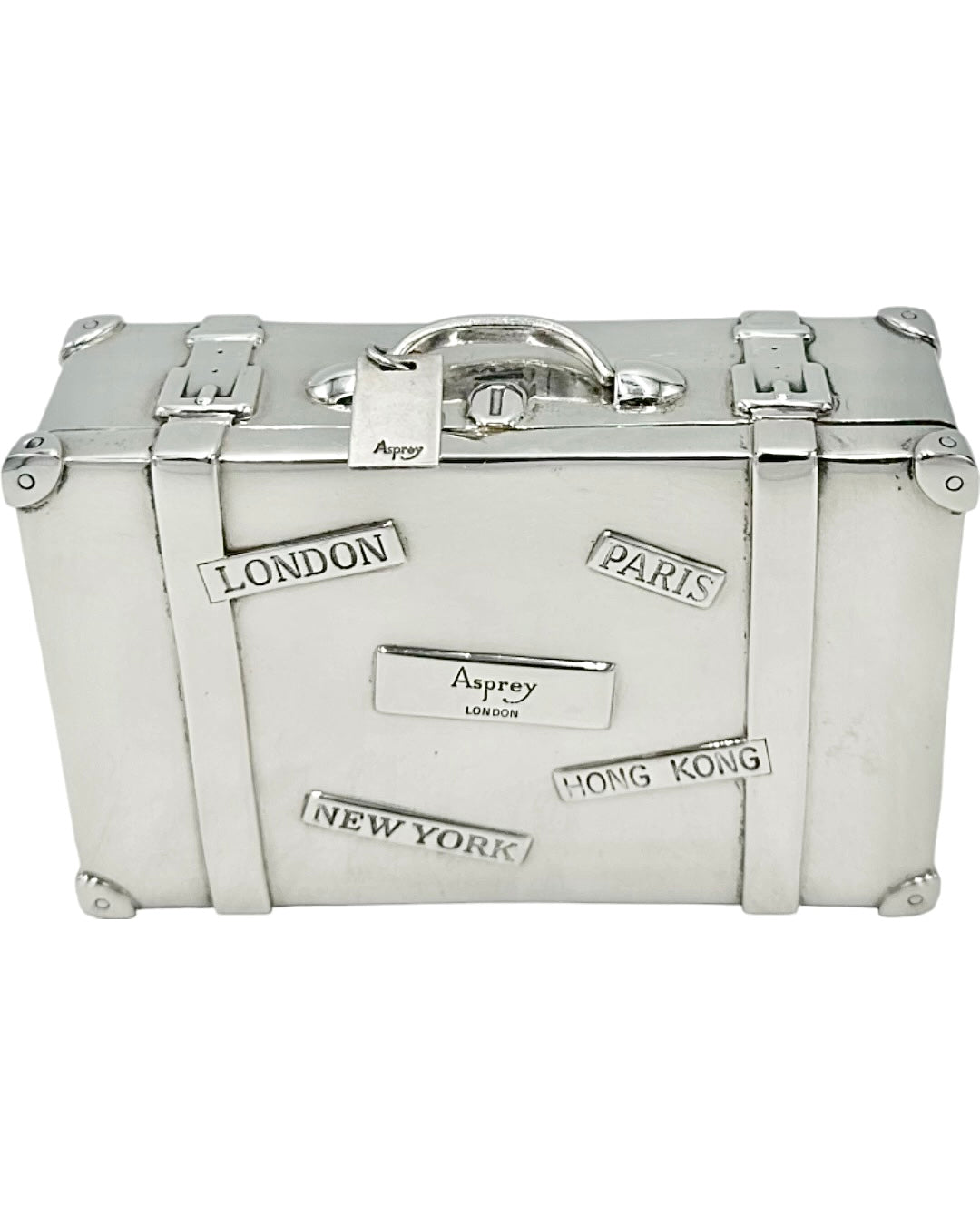 Vintage Asprey London Sterling Silver Miniature Suitcase Trinket Box