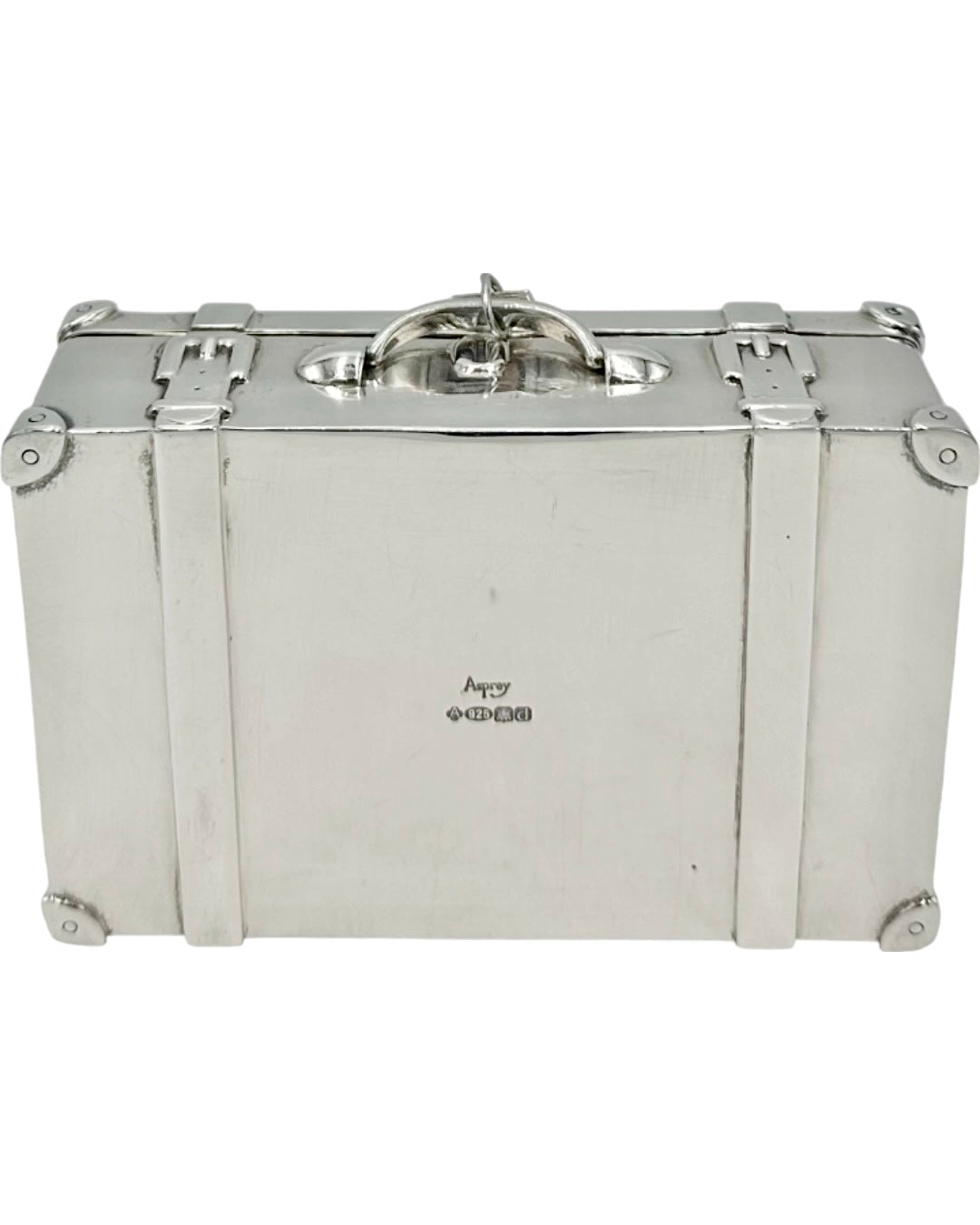 Vintage Asprey London Sterling Silver Miniature Suitcase Trinket Box