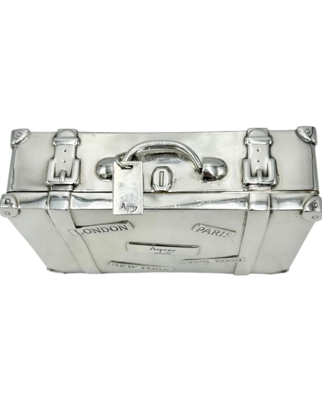 Vintage Asprey London Sterling Silver Miniature Suitcase Trinket Box