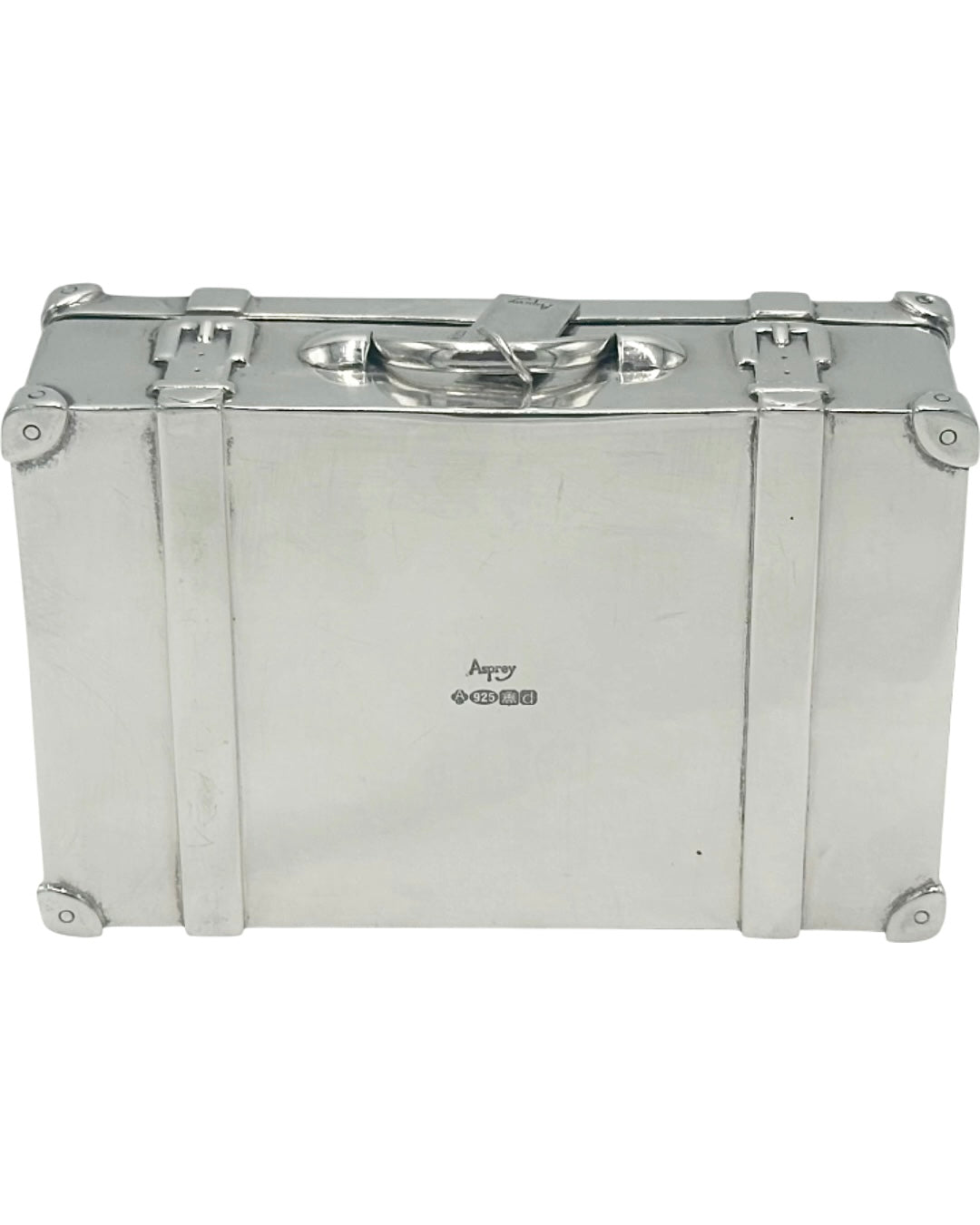 Vintage Asprey London Sterling Silver Miniature Suitcase Trinket Box