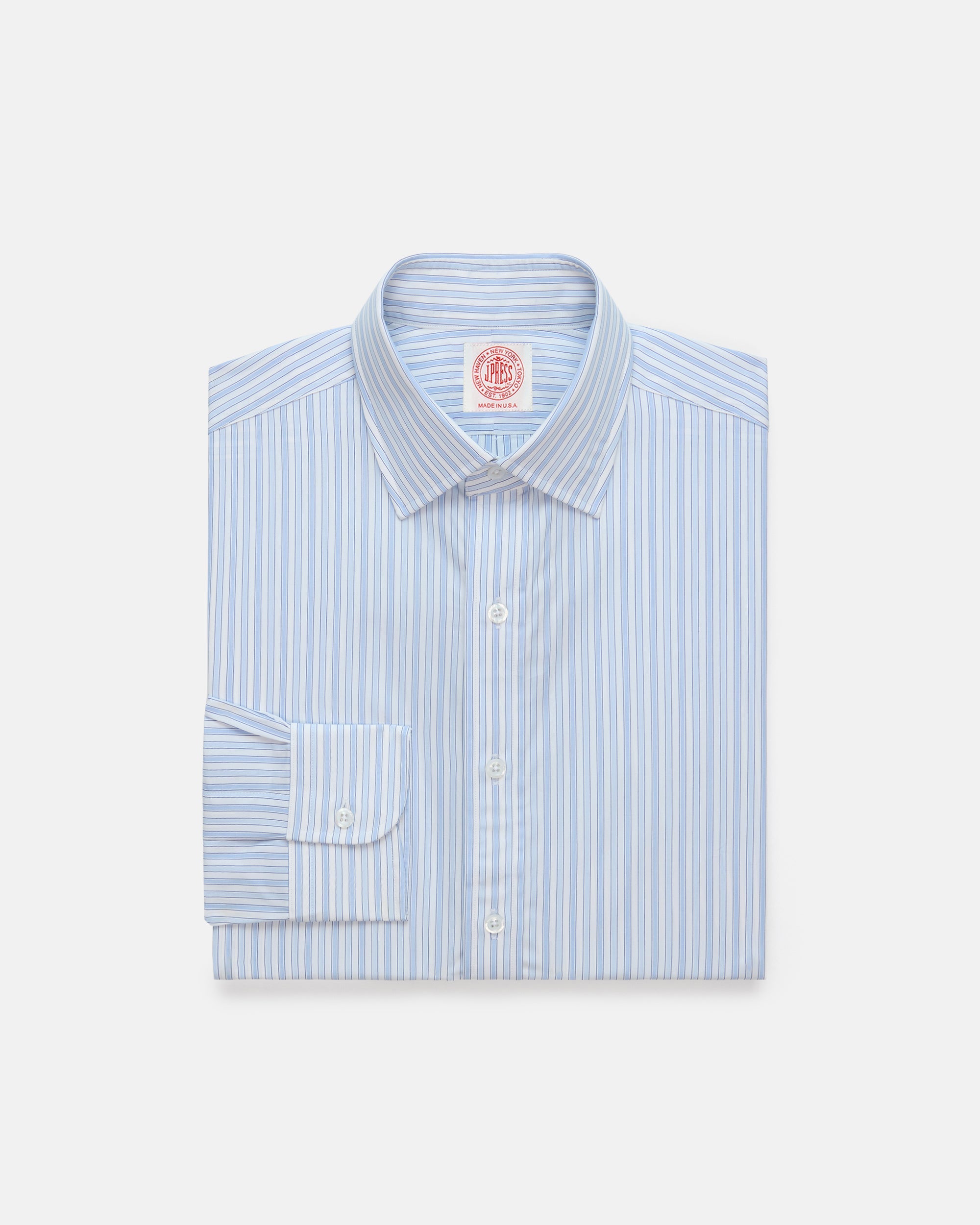 Made-in-USA Thomas Mason Blue Shadow Stripe Poplin Dress Shirt - Classic Fit