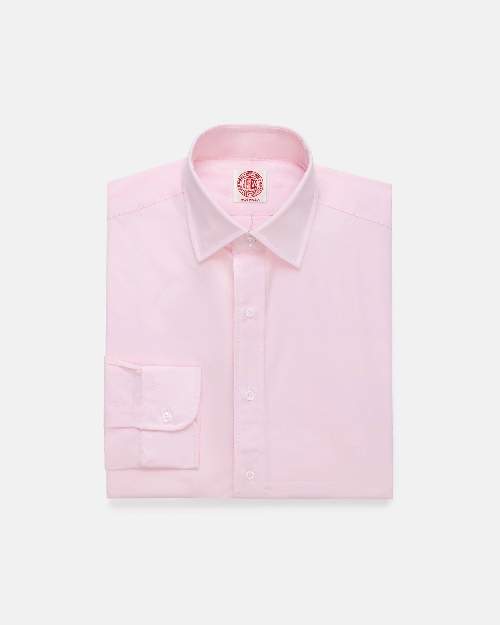 Made-in-USA Thomas Mason Solid Pink Spread Collar Dress Shirt - Classic Fit