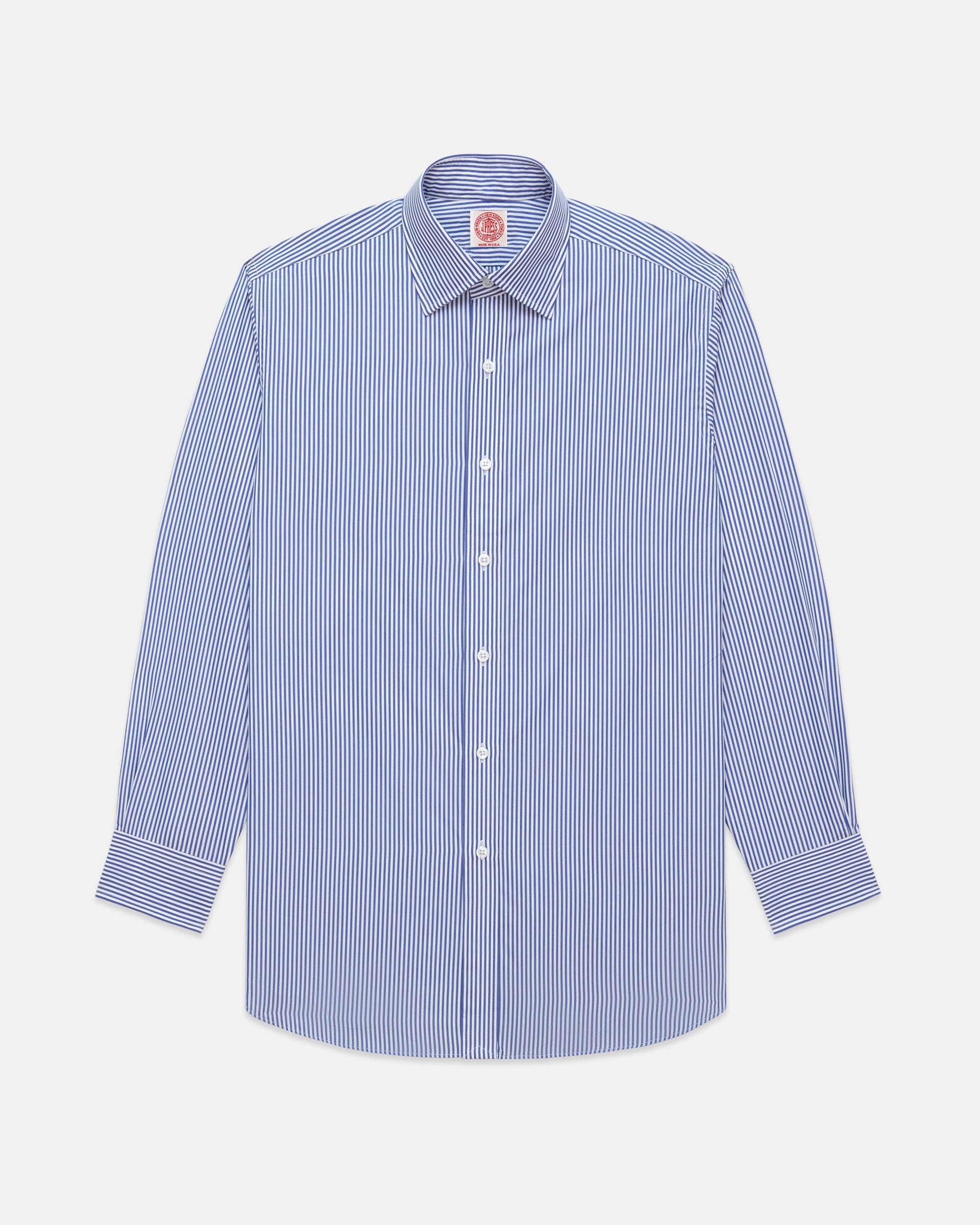 Made-in-USA Thomas Mason Navy Bengal Stripe Spread Collar Dress Shirt - Classic Fit