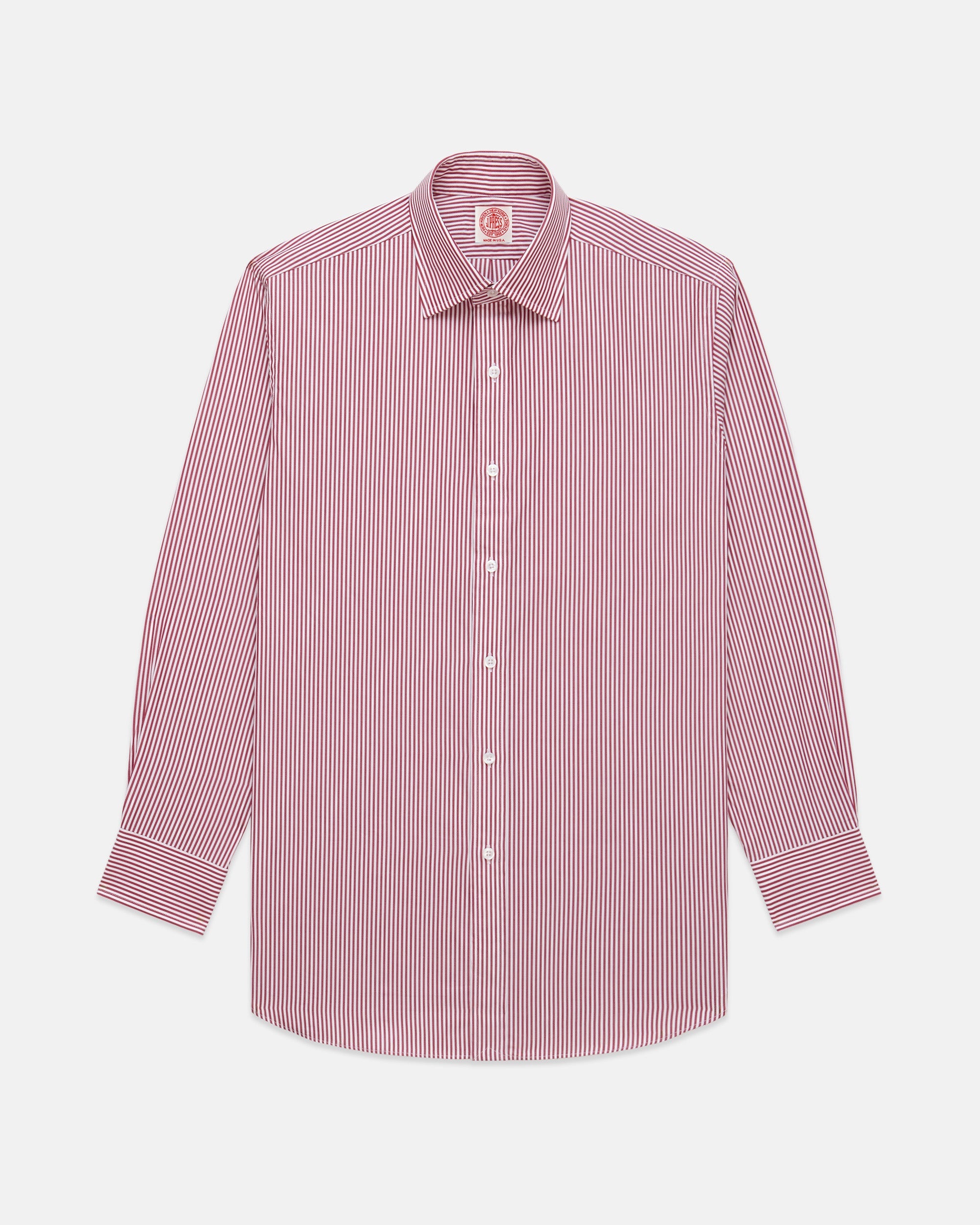 Made-in-USA Thomas Mason Red Bengal Stripe Spread Collar Dress Shirt - Classic Fit