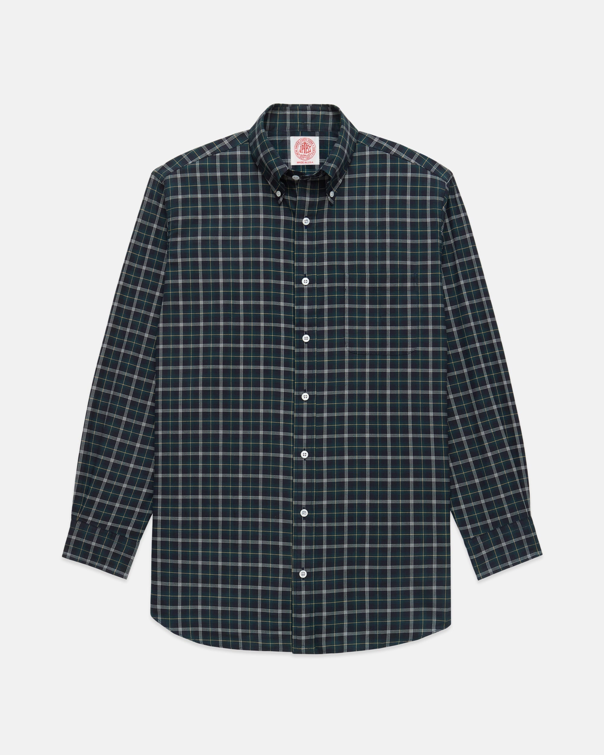 Made-in-USA Navy Ground with Yellow Window Tartan Flannel Sport Shirt - Classic Fit