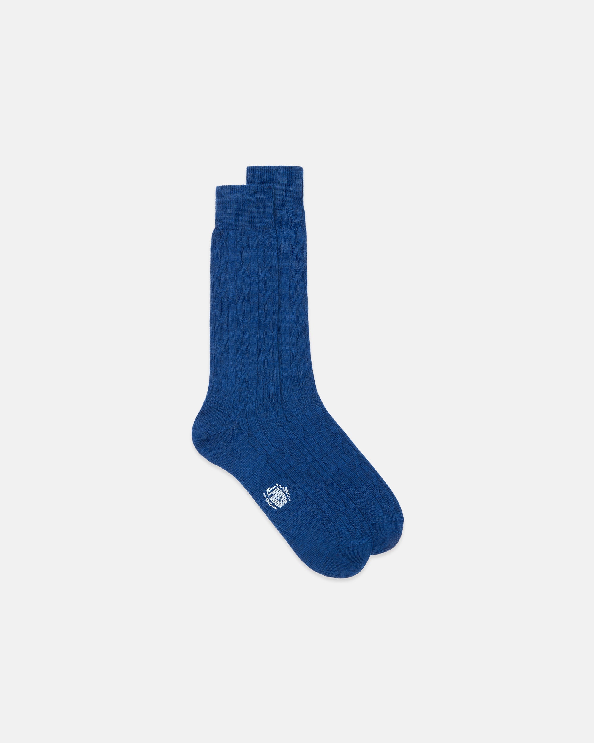 Made-in-England Blue Cableknit Wool Socks