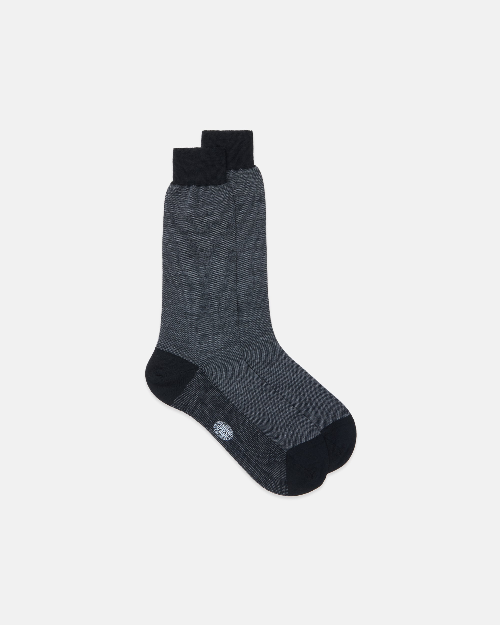 Made-in-Italy Charcoal Birdseye  Mid-calf Wool Sock