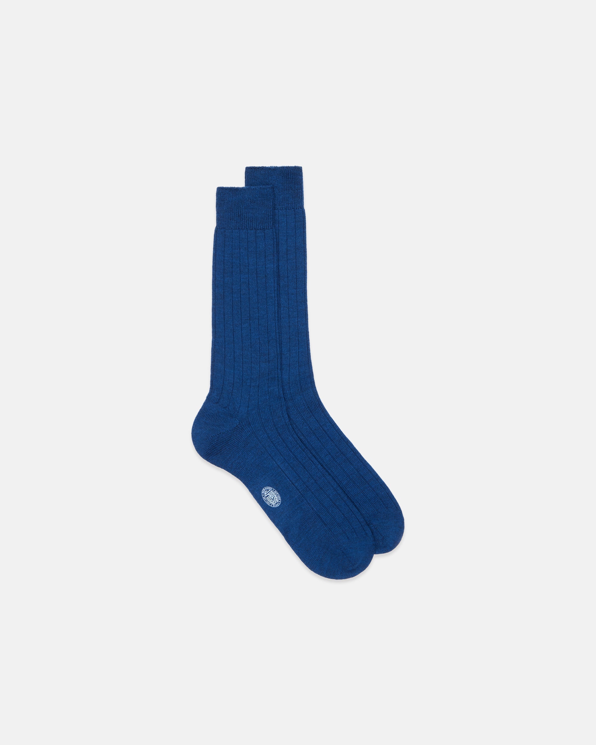 Made-in-Italy Blue Marl Mid-calf Ribbed Wool Socks