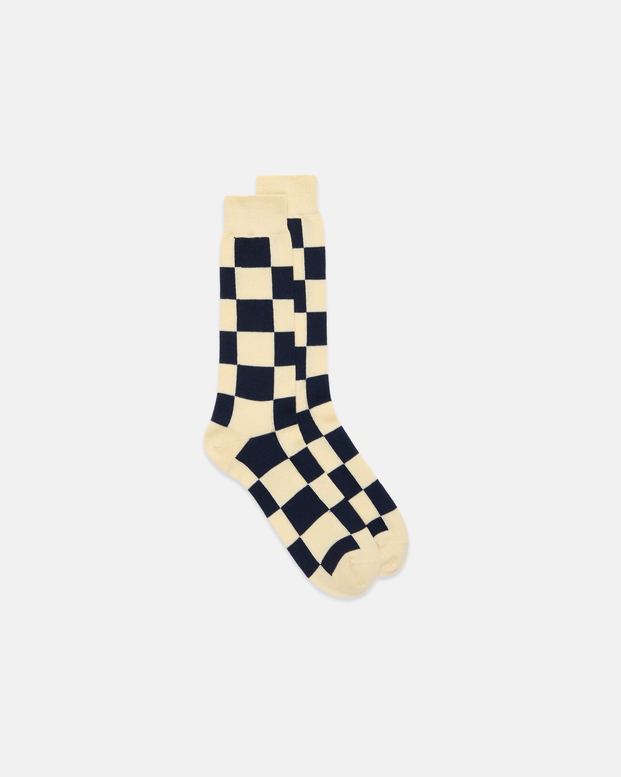 Made-in-Italy Navy & Butter Checkerboard Mid-calf Wool Socks