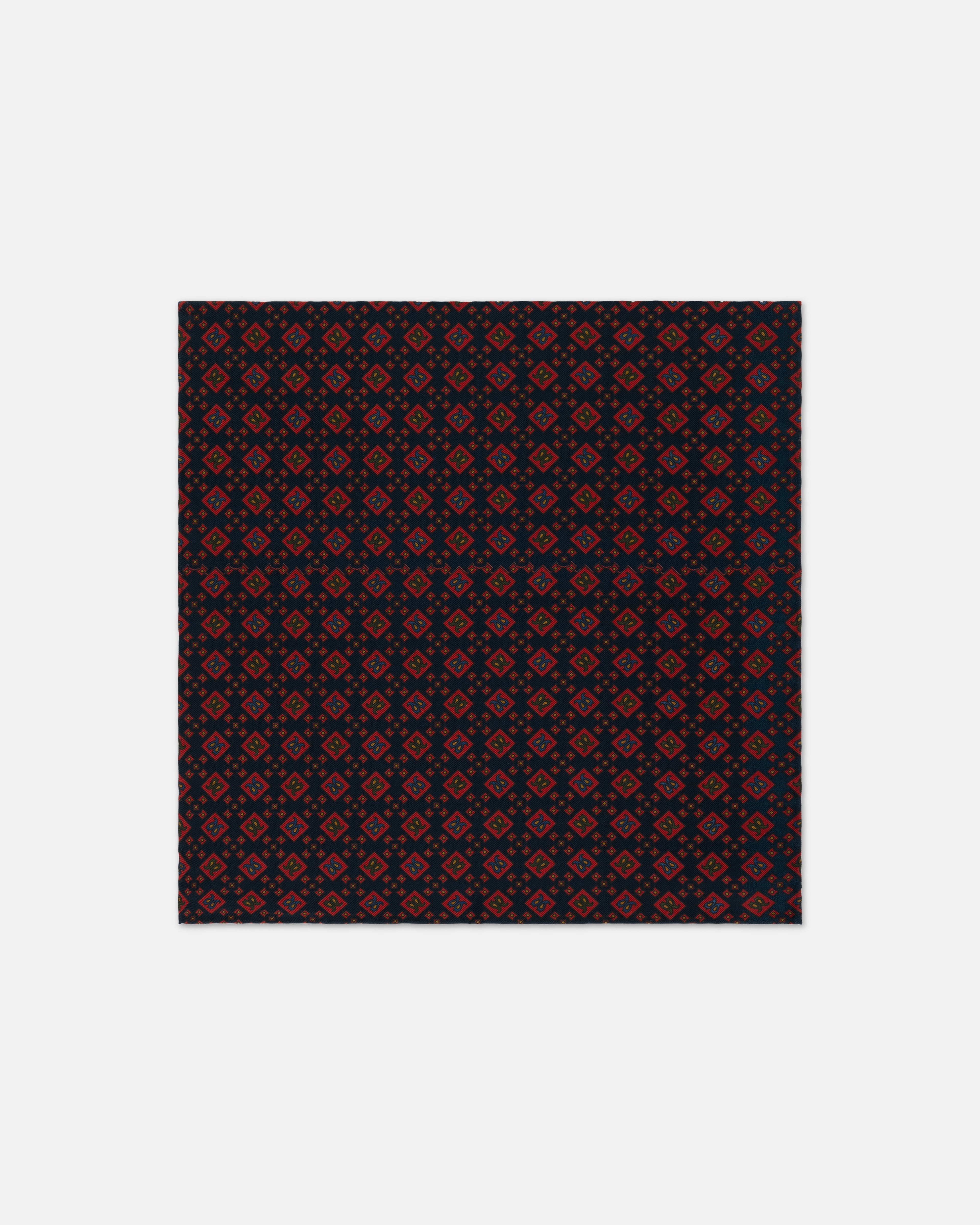 Made-in-England Navy Printed Diamonds Silk Pocket Square
