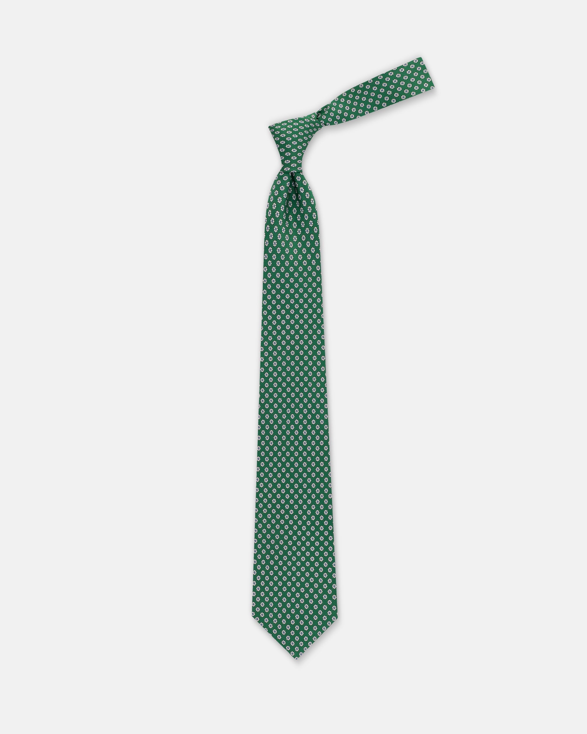 Made-in-England Green Printed Foulard SilkTie