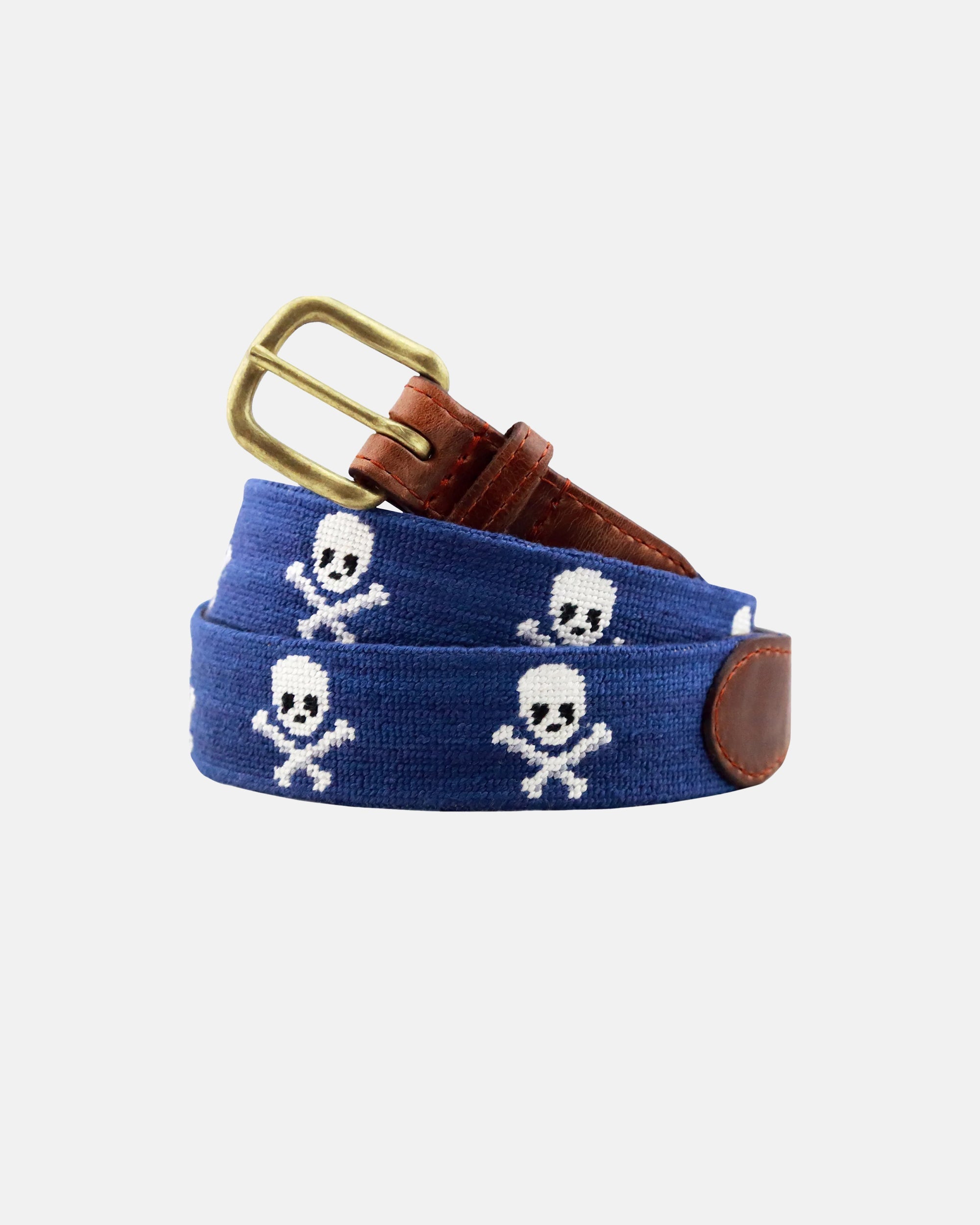Skull and Bones Navy Needlepoint Belt