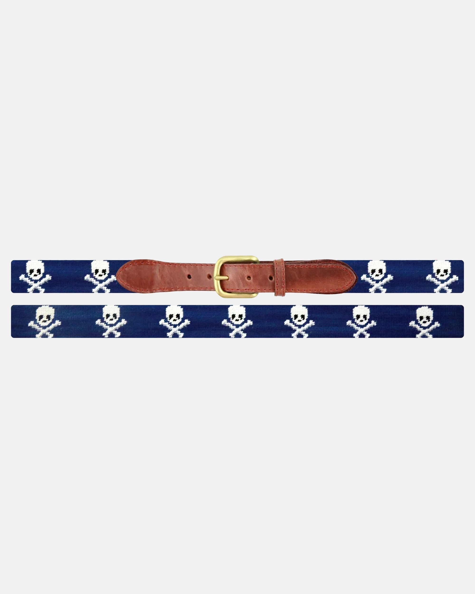 Skull and Bones Navy Needlepoint Belt