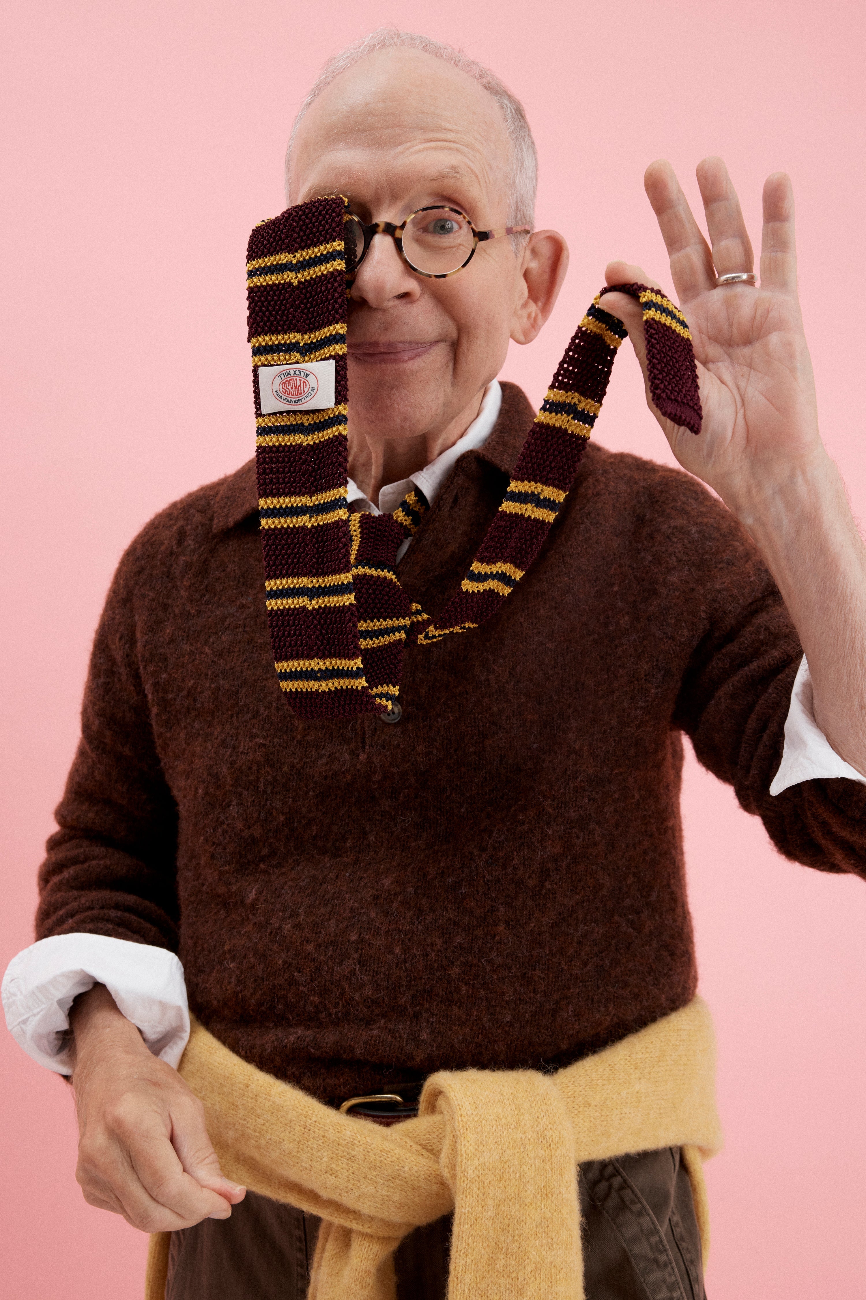 J. Press x Alex Mill Navy & Burgundy Triple Stripe Knit Tie