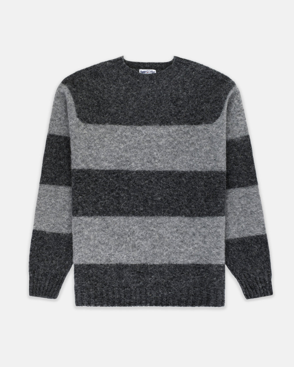 Made-in-Scotland Grey & Black Shaggy Dog Block Stripe Sweater - Trim Fit