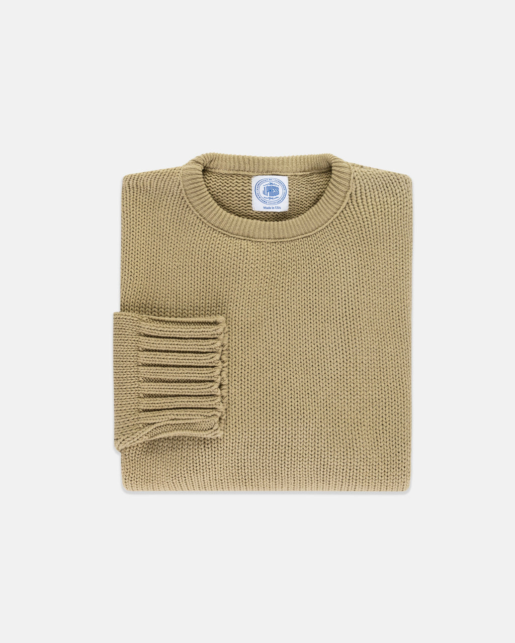 Made-in-USA Tan Chunky Cotton Crewneck Sweater