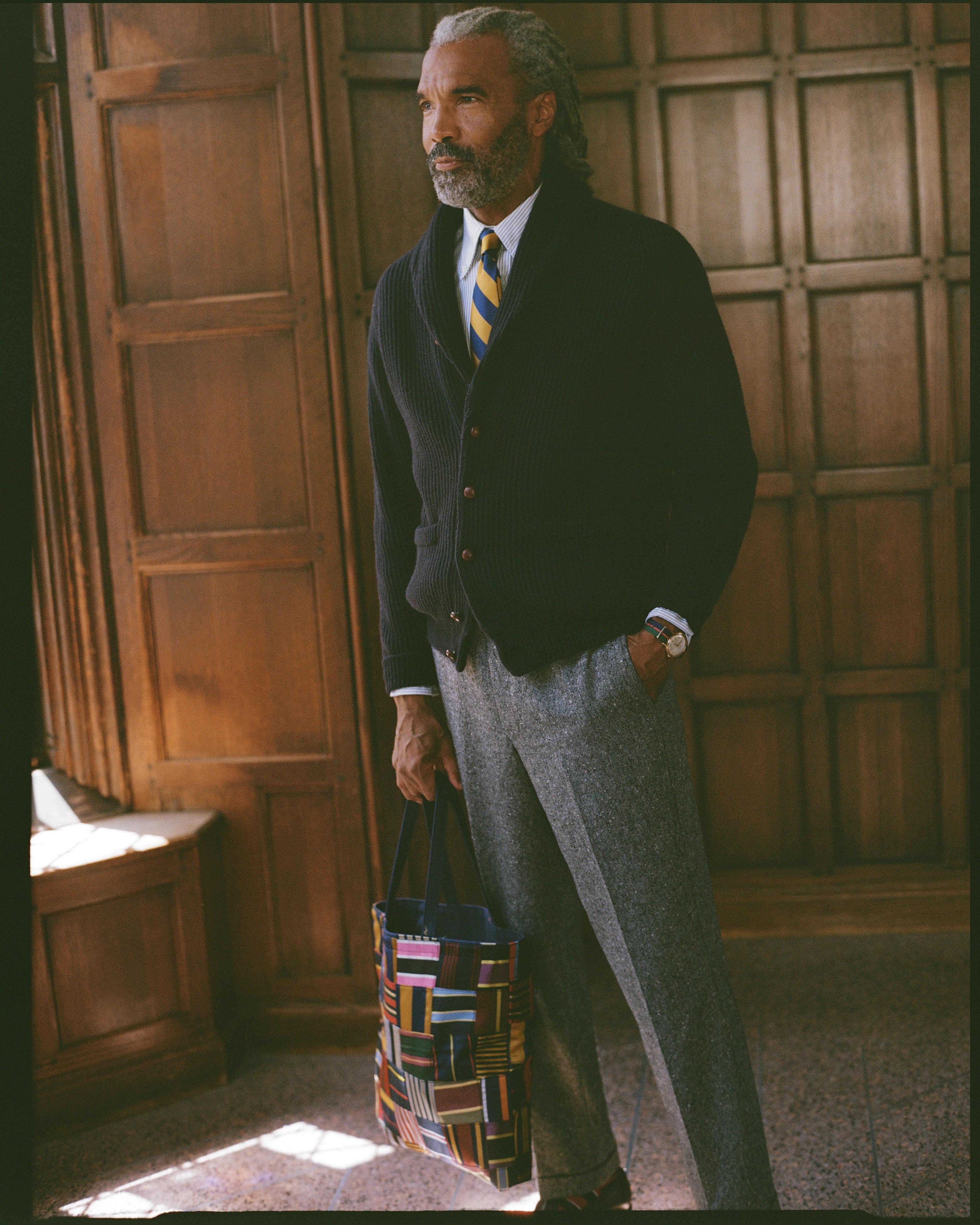 Made-in-USA Patchwork Silk Repp Tote Bag