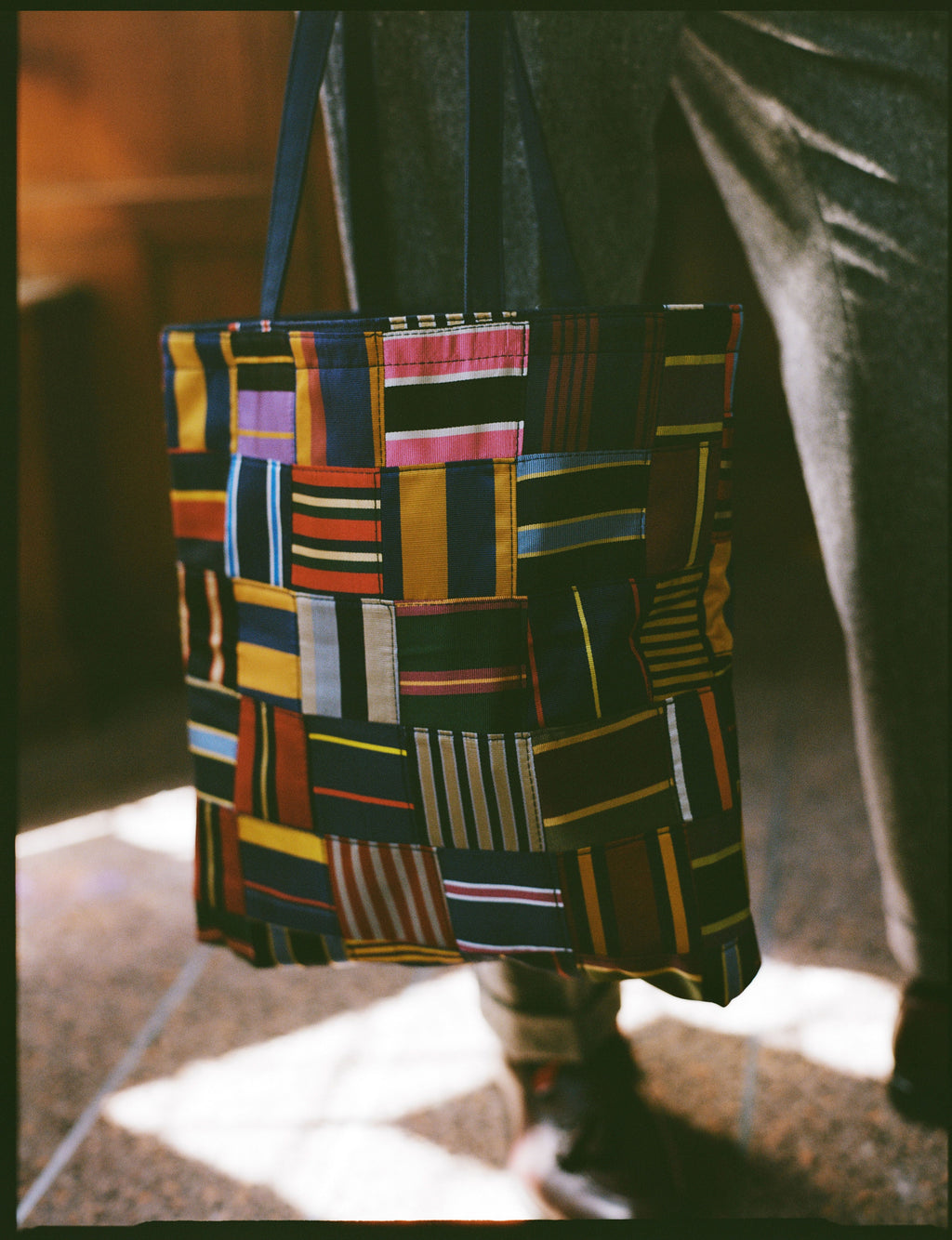 Made-in-USA Patchwork Silk Repp Tote Bag