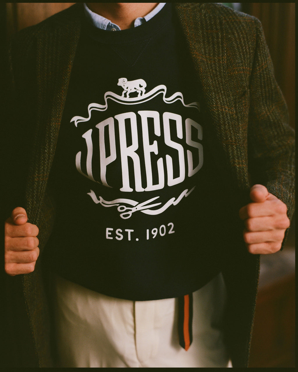 Made-in-USA Navy J. Press "Sheep and Shears" Logo Sweatshirt