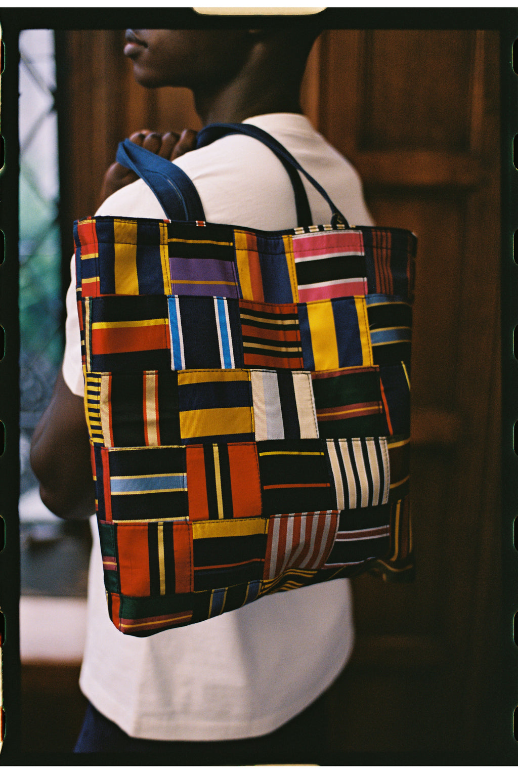 Made-in-USA Patchwork Silk Repp Tote Bag